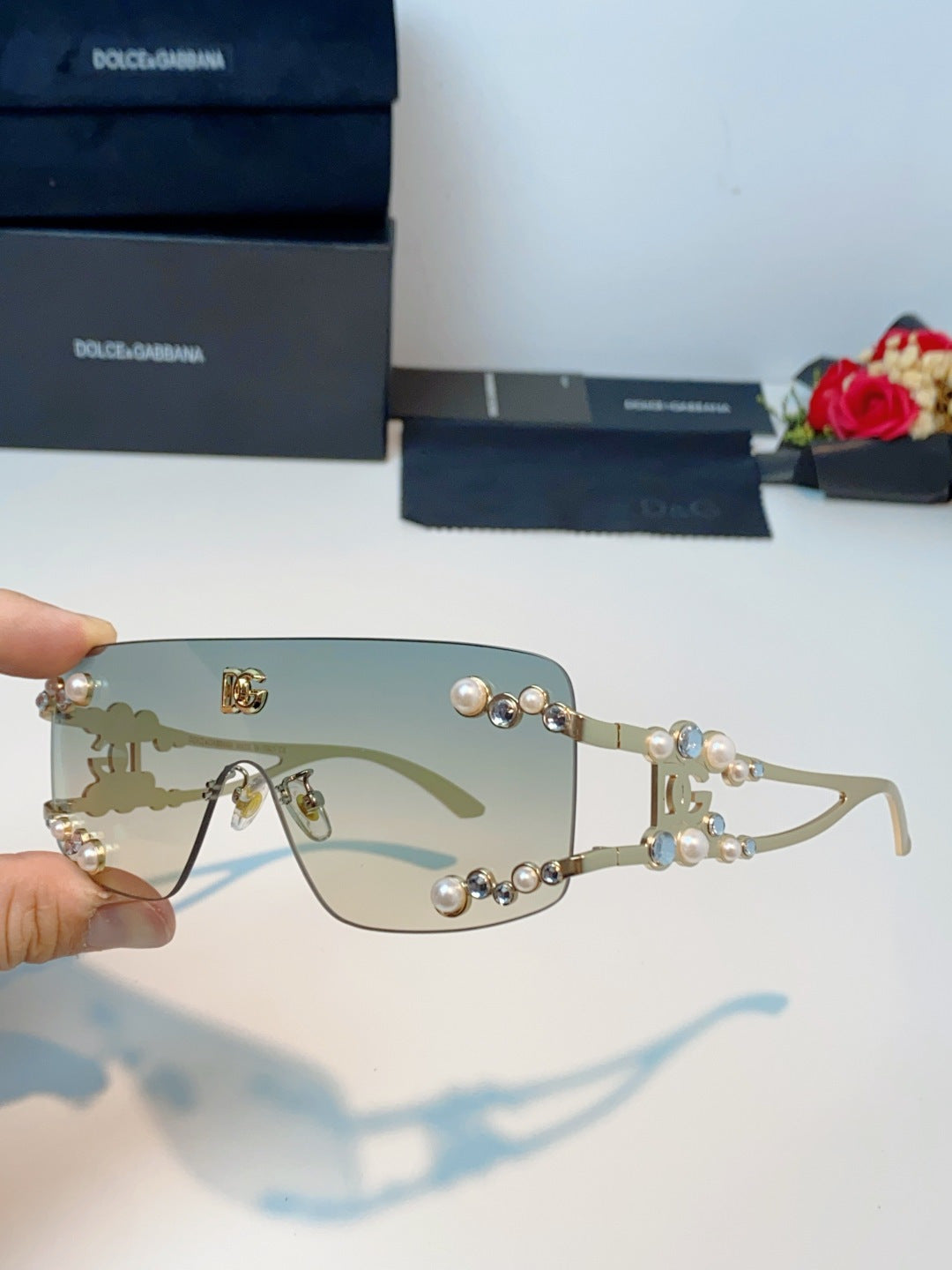 Dolce & Gabbana DG2323 Metal Oversized Silver Lens Sunglasses for Men & Women - detail image 6