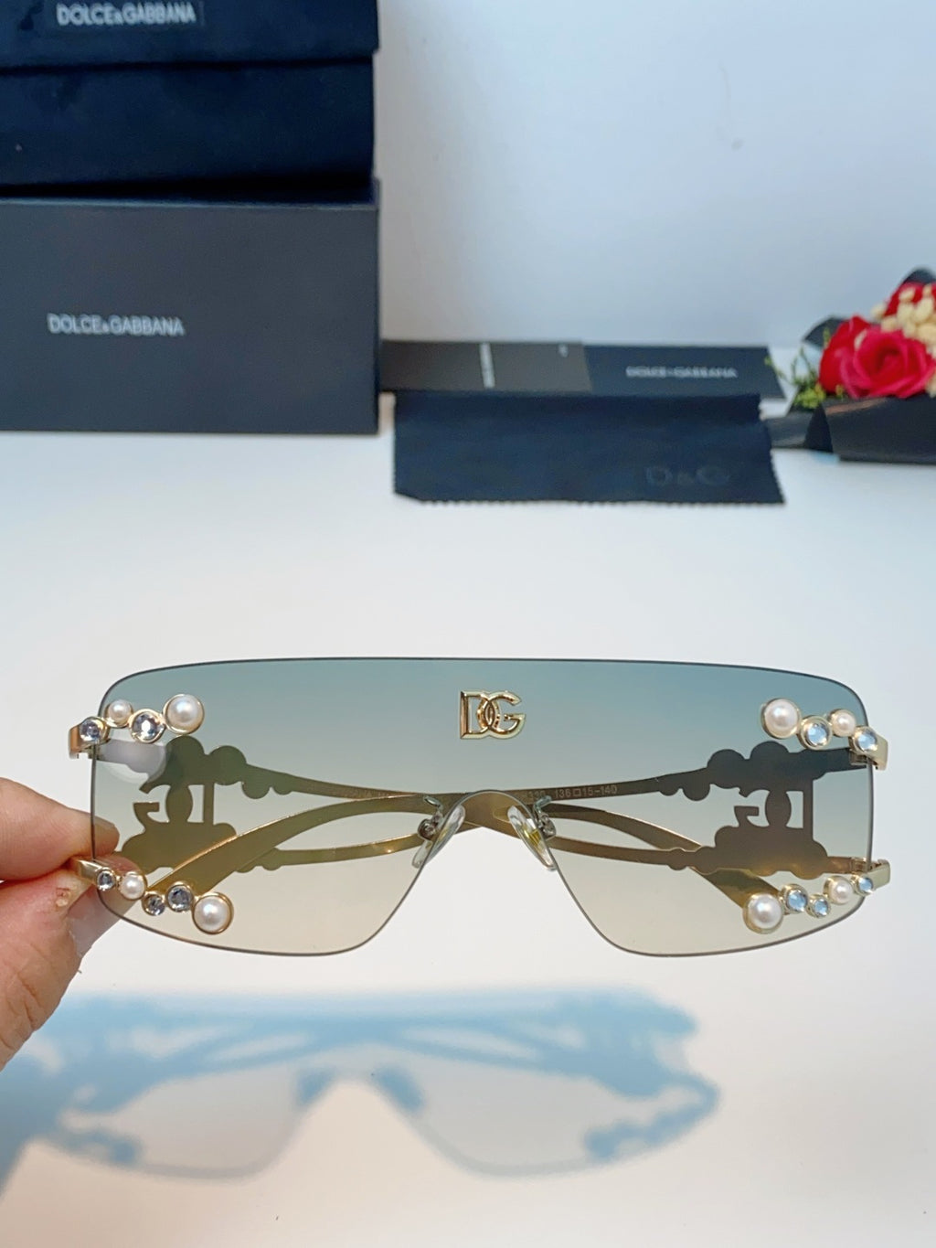 Dolce & Gabbana DG2323 Metal Oversized Silver Lens Sunglasses for Men & Women - detail image 4