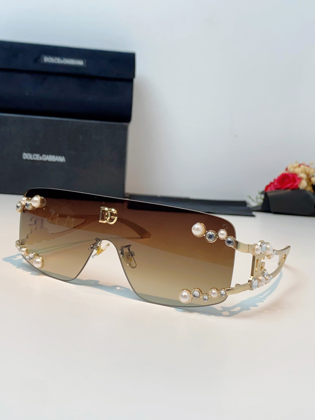 Dolce & Gabbana DG2323 Metal Oversized Brown Lens Sunglasses for Men & Women