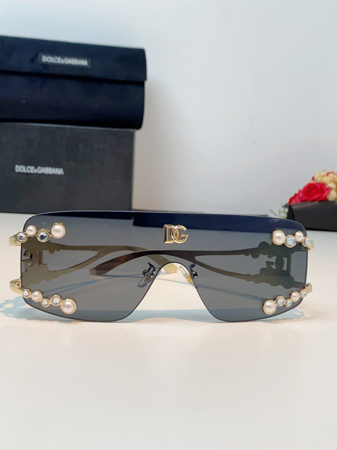 Dolce & Gabbana DG2323 Metal Oversized Black Lens Sunglasses for Men & Women - detail image 5