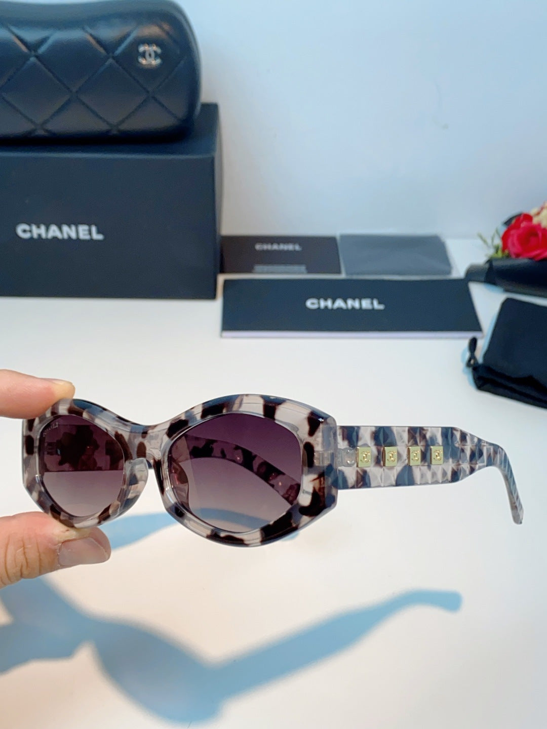 Chanel Oval Gray Lens Sunglasses for Women - 132370 - detail image 6