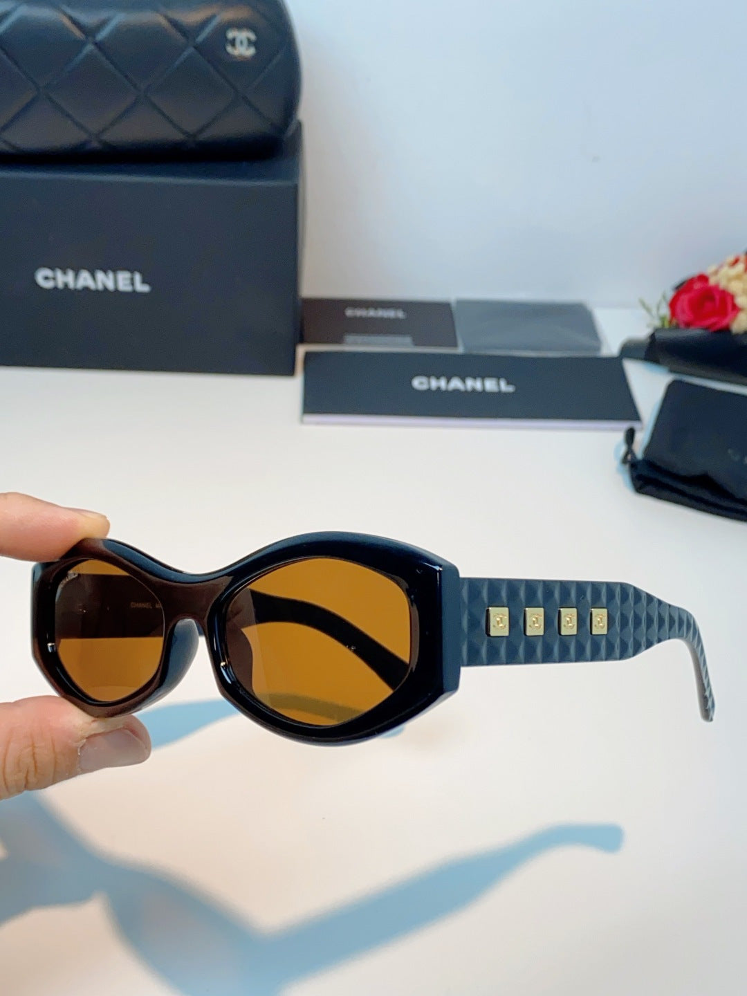 Chanel Oval Brown Lens Sunglasses for Women - 132374 - detail image 6