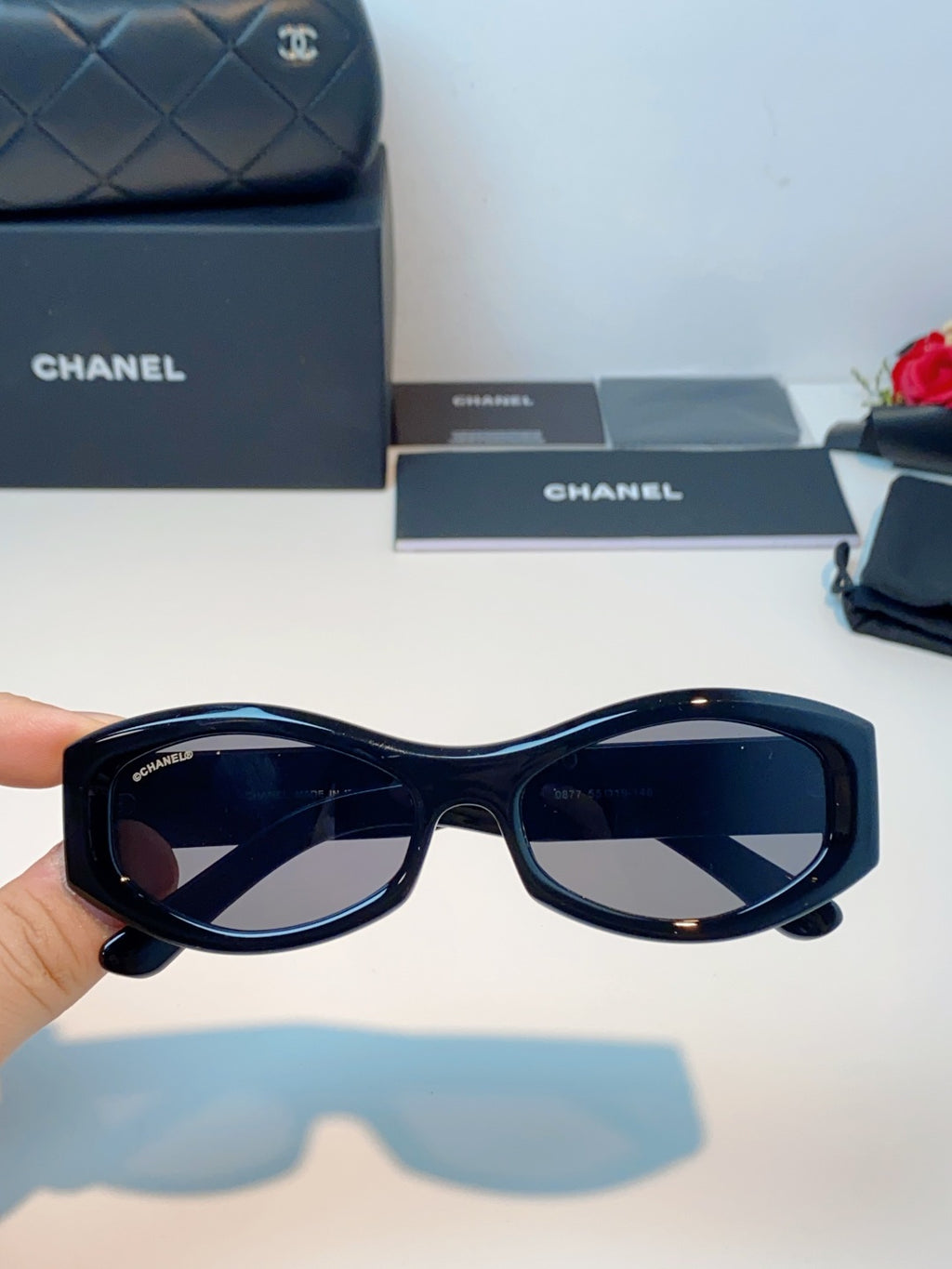 Chanel Oval Black Lens Sunglasses for Women - 132375 - detail image 4