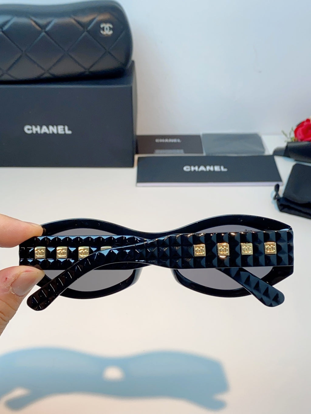 Chanel Oval Black Lens Sunglasses for Women - 132375 - detail image 5