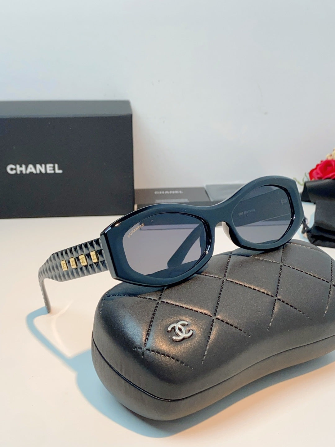 Chanel Oval Black Lens Sunglasses for Women - 132375 - detail image 10