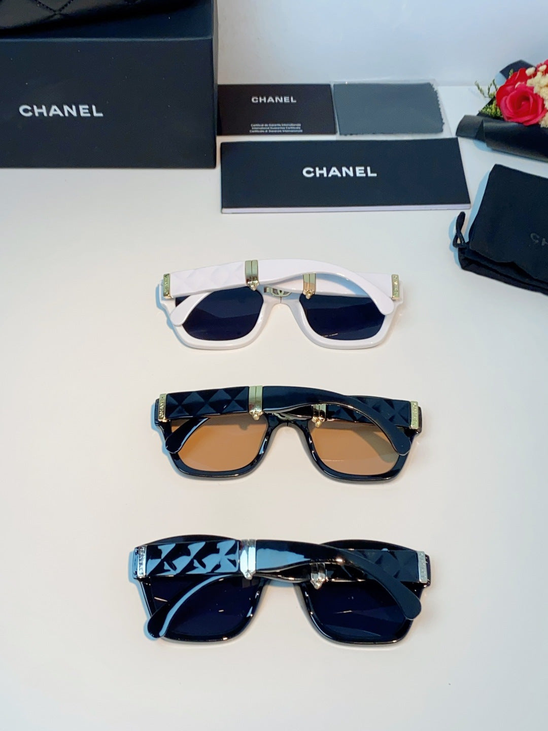 Chanel Folding Fashion Blue Lens Sunglasses for Men & Women - detail image 11
