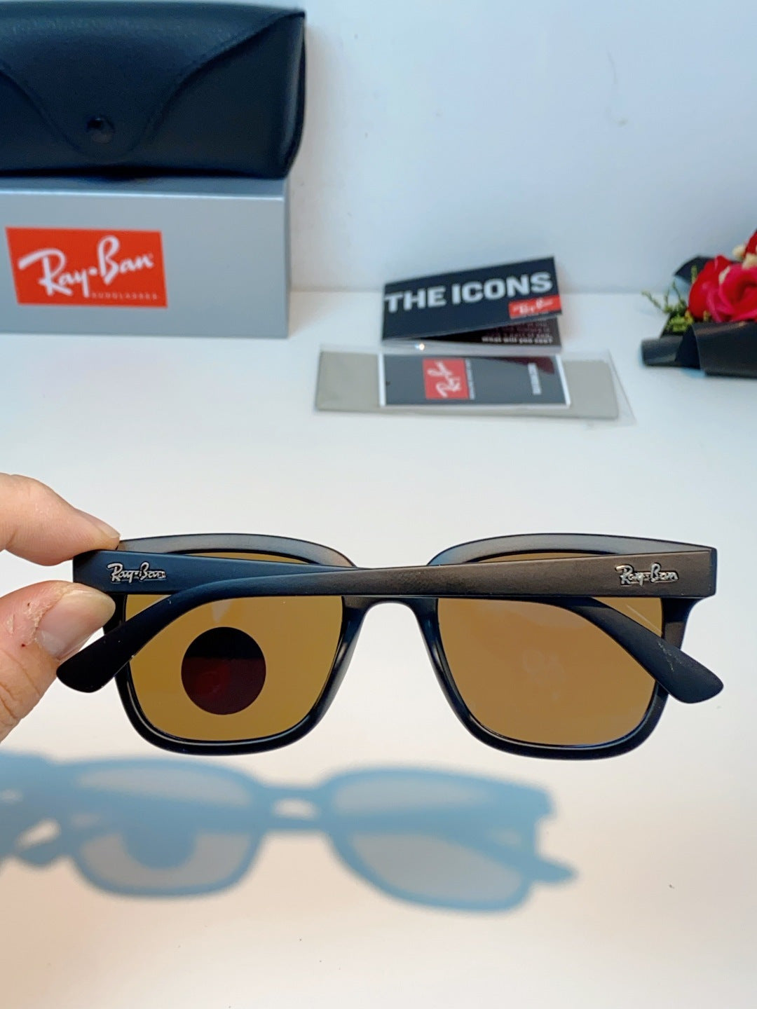 Ray-Ban RB4323 Polarized Square Blue Lens Sunglasses for Men & Women - detail image 5
