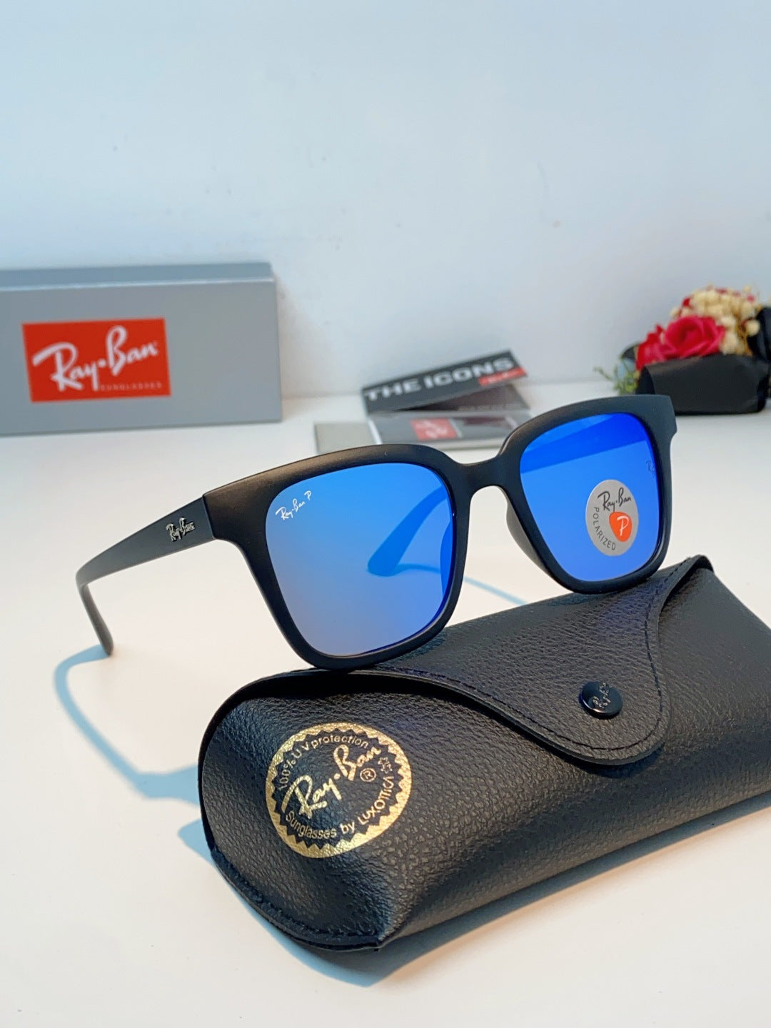 Ray-Ban RB4323 Polarized Square Blue Lens Sunglasses for Men & Women - detail image 10