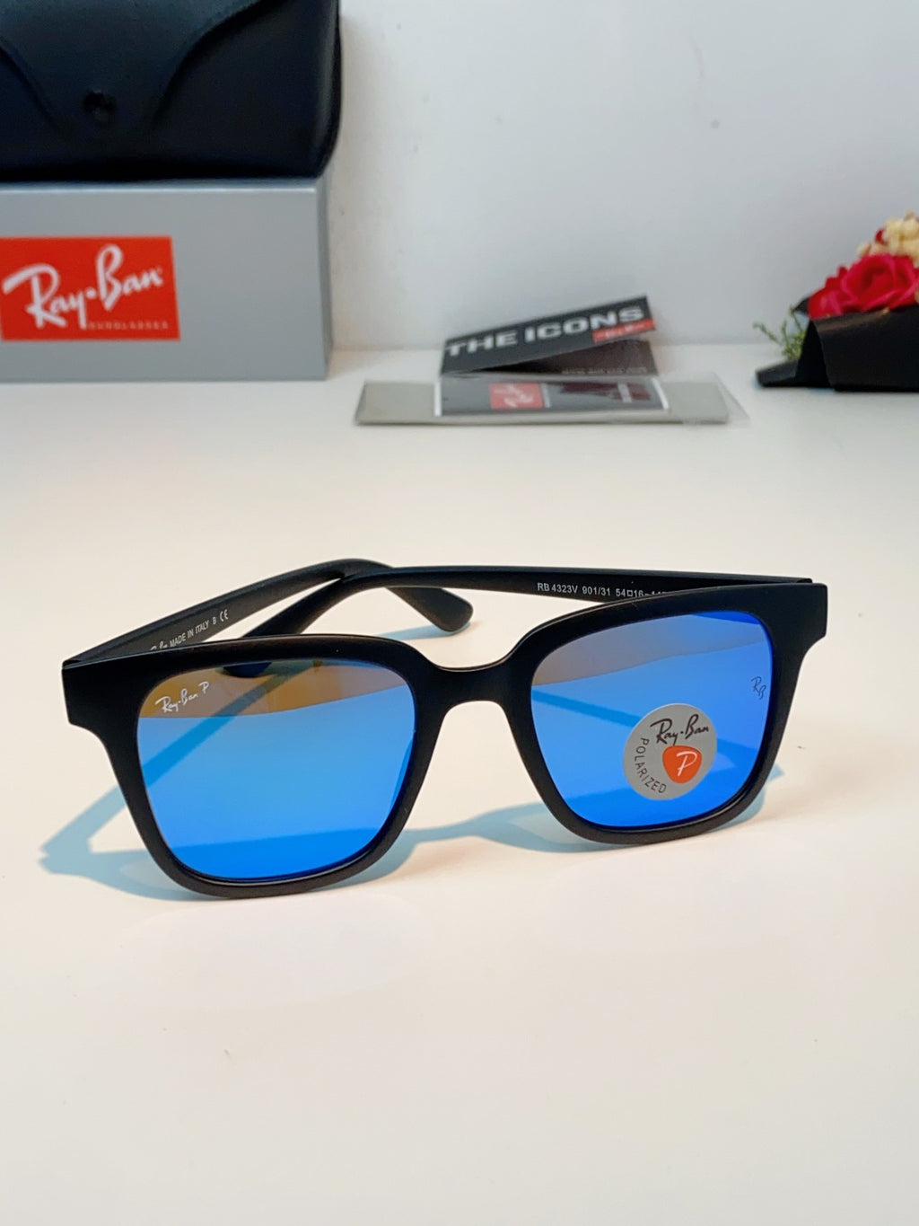 Ray-Ban RB4323 Polarized Square Blue Lens Sunglasses for Men & Women - detail image 2