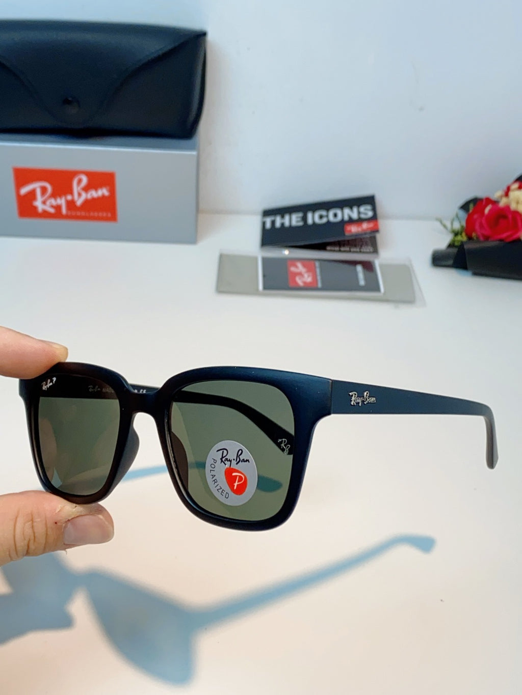 Ray-Ban RB4323 Polarized Square Gray Lens Sunglasses for Men & Women - detail image 6