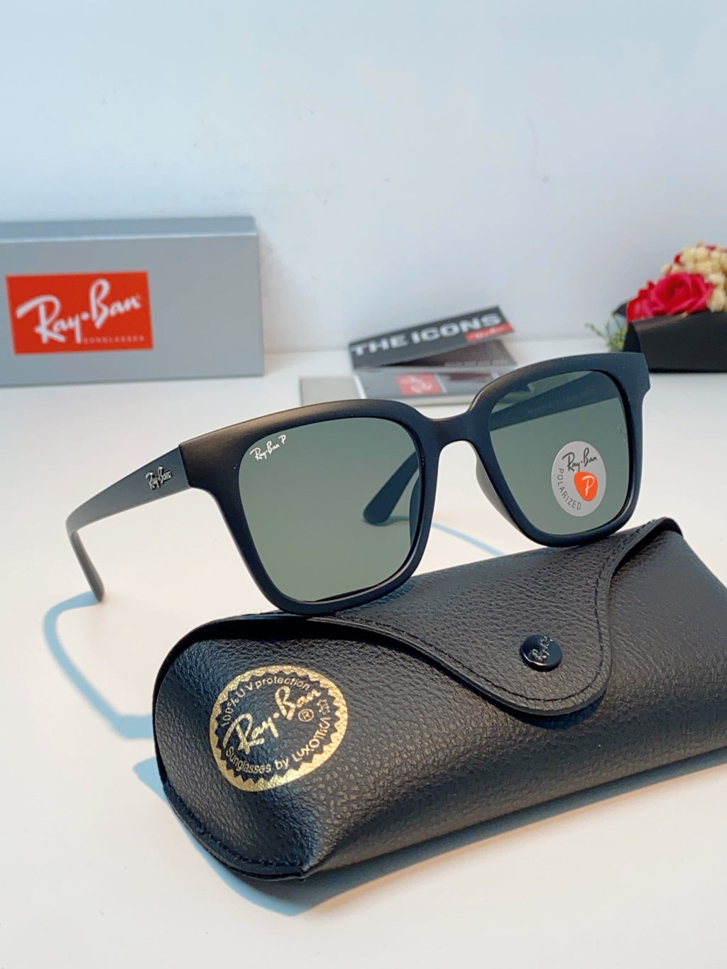Ray-Ban RB4323 Polarized Square Gray Lens Sunglasses for Men & Women - detail image 10