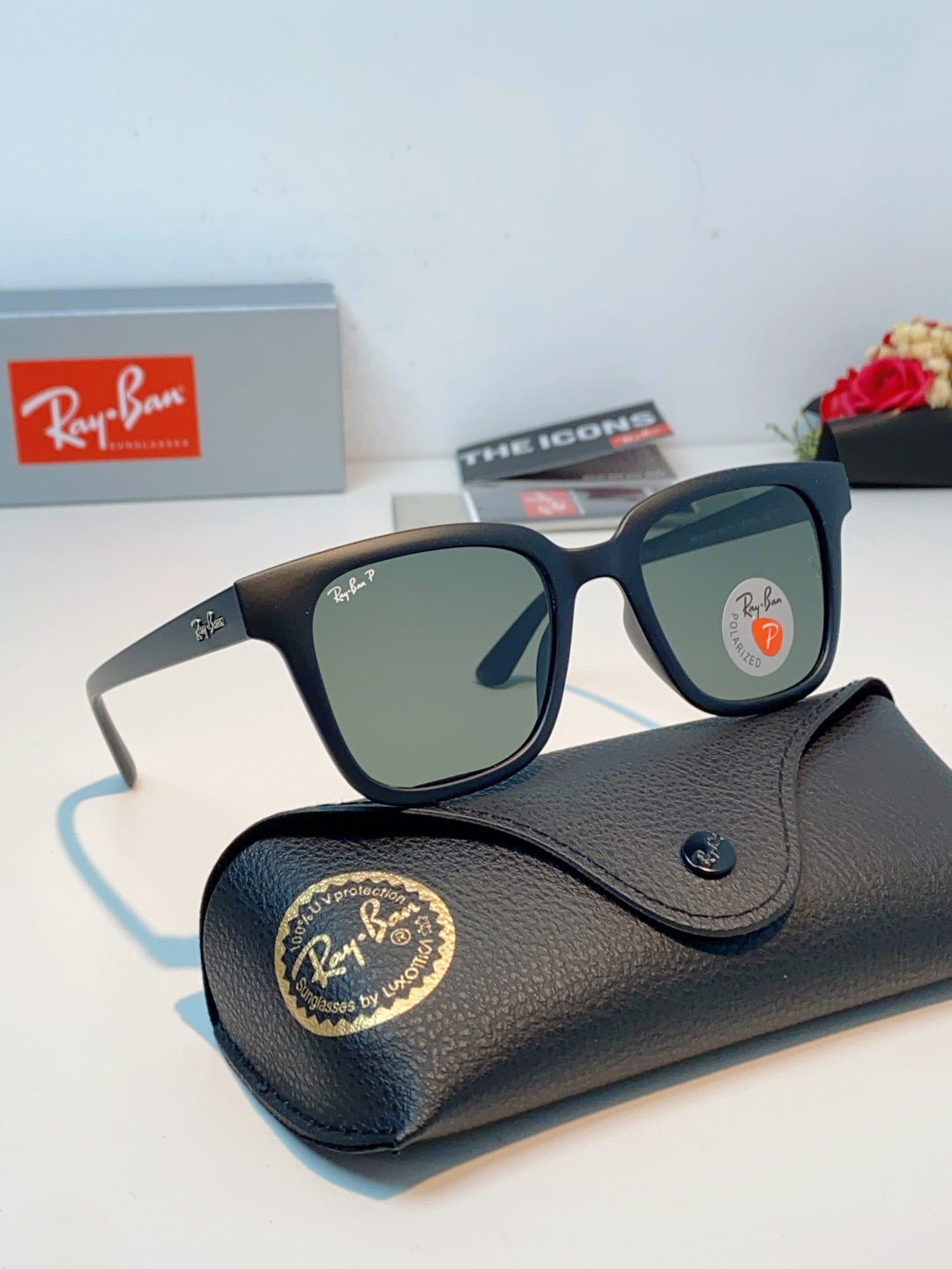 Ray-Ban RB4323 Polarized Square Gray Lens Sunglasses for Men & Women - detail image 10
