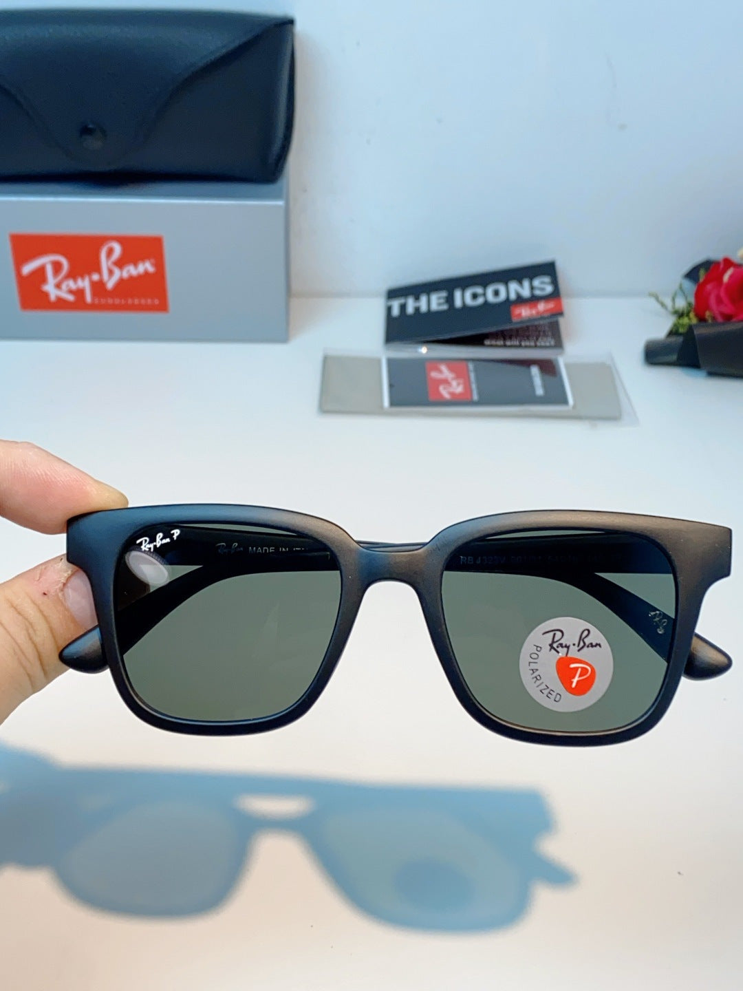 Ray-Ban RB4323 Polarized Square Gray Lens Sunglasses for Men & Women - detail image 4