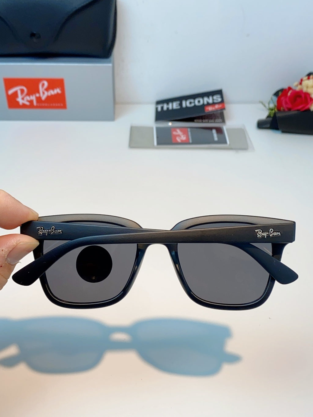 Ray-Ban RB4323 Polarized Square Black Lens Sunglasses for Men & Women - detail image 5