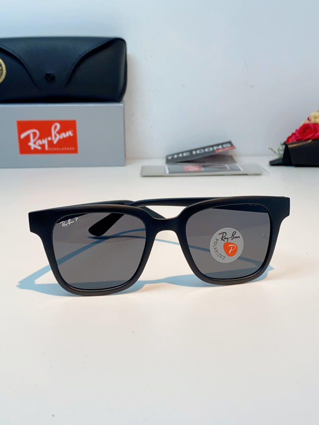 Ray-Ban RB4323 Polarized Square Black Lens Sunglasses for Men & Women - detail image 2