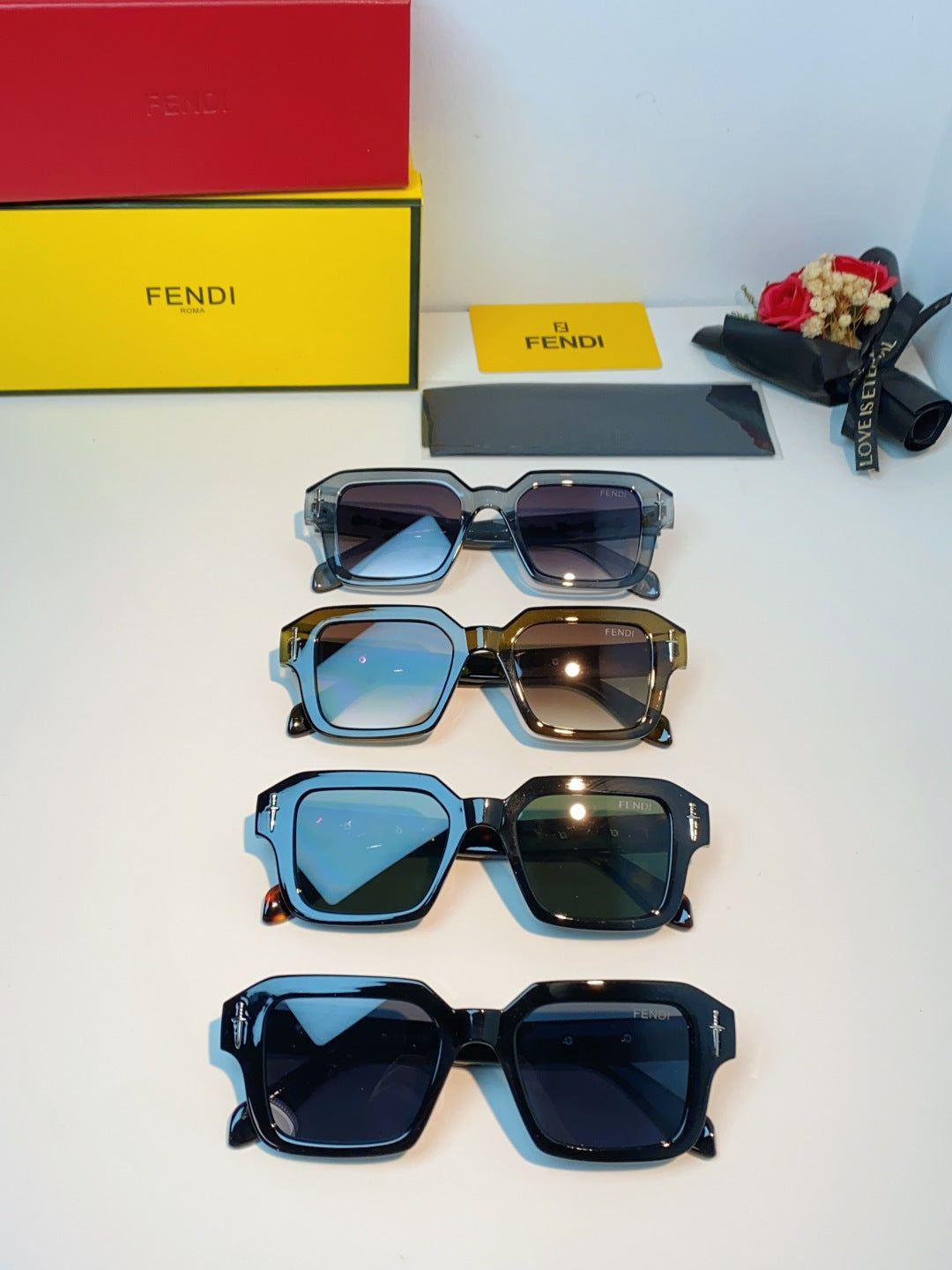 Fendi Metal Square Black Lens Sunglasses for Men & Women - detail image 12
