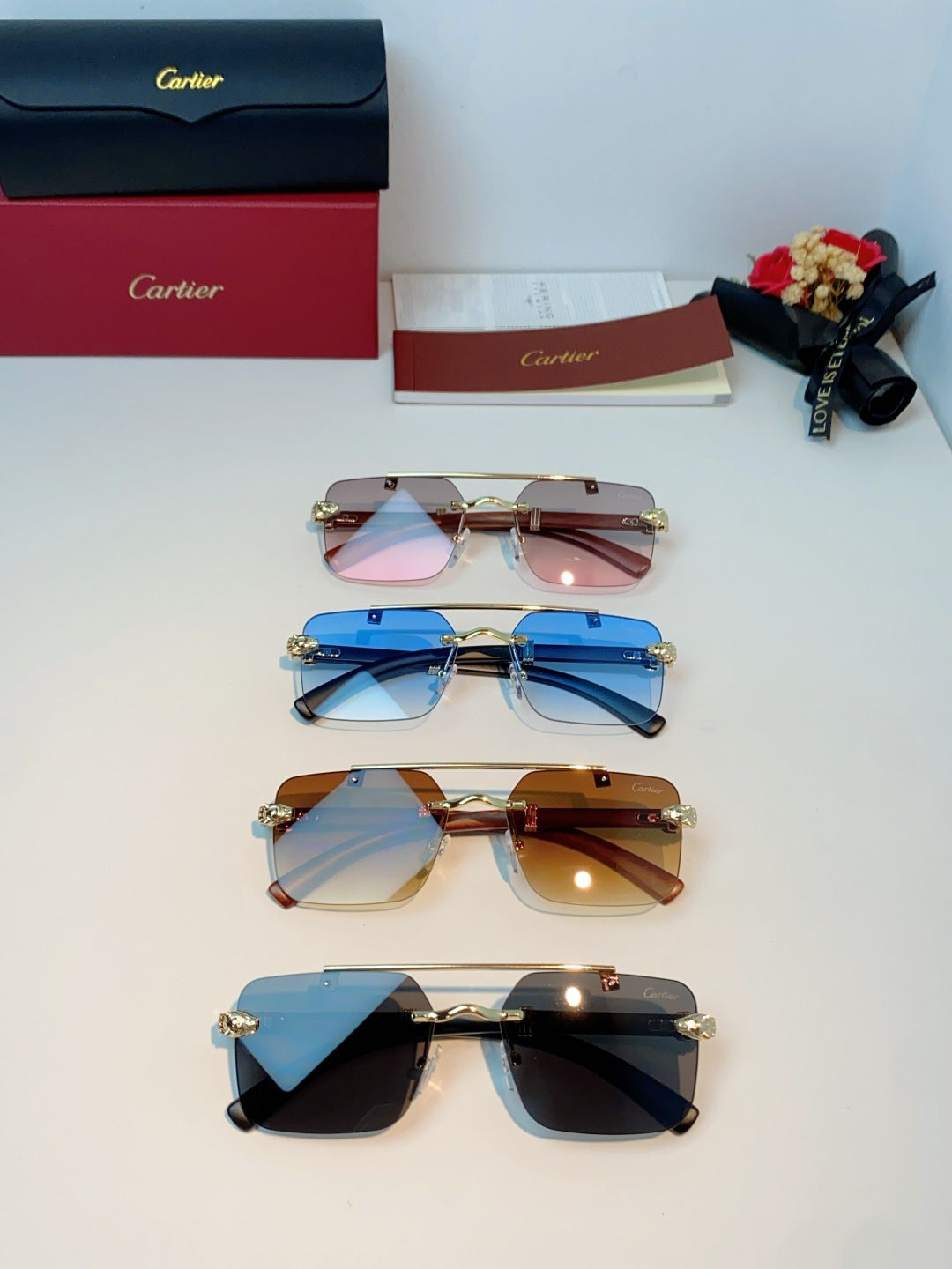 Cartier Lightweight Rimless Red Lens Sunglasses for Men & Women - detail image 12