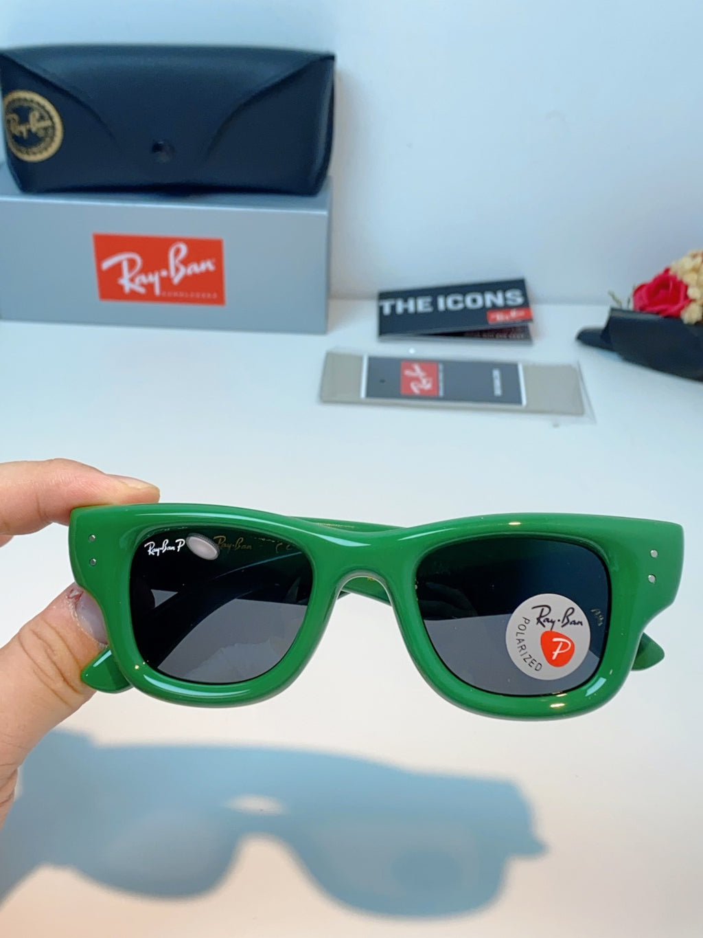 Ray-Ban Square Green Lens Sunglasses for Men & Women - detail image 4