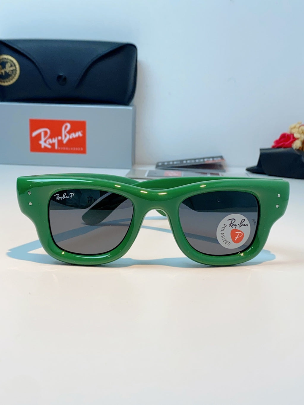 Ray-Ban Square Green Lens Sunglasses for Men & Women - detail image 2