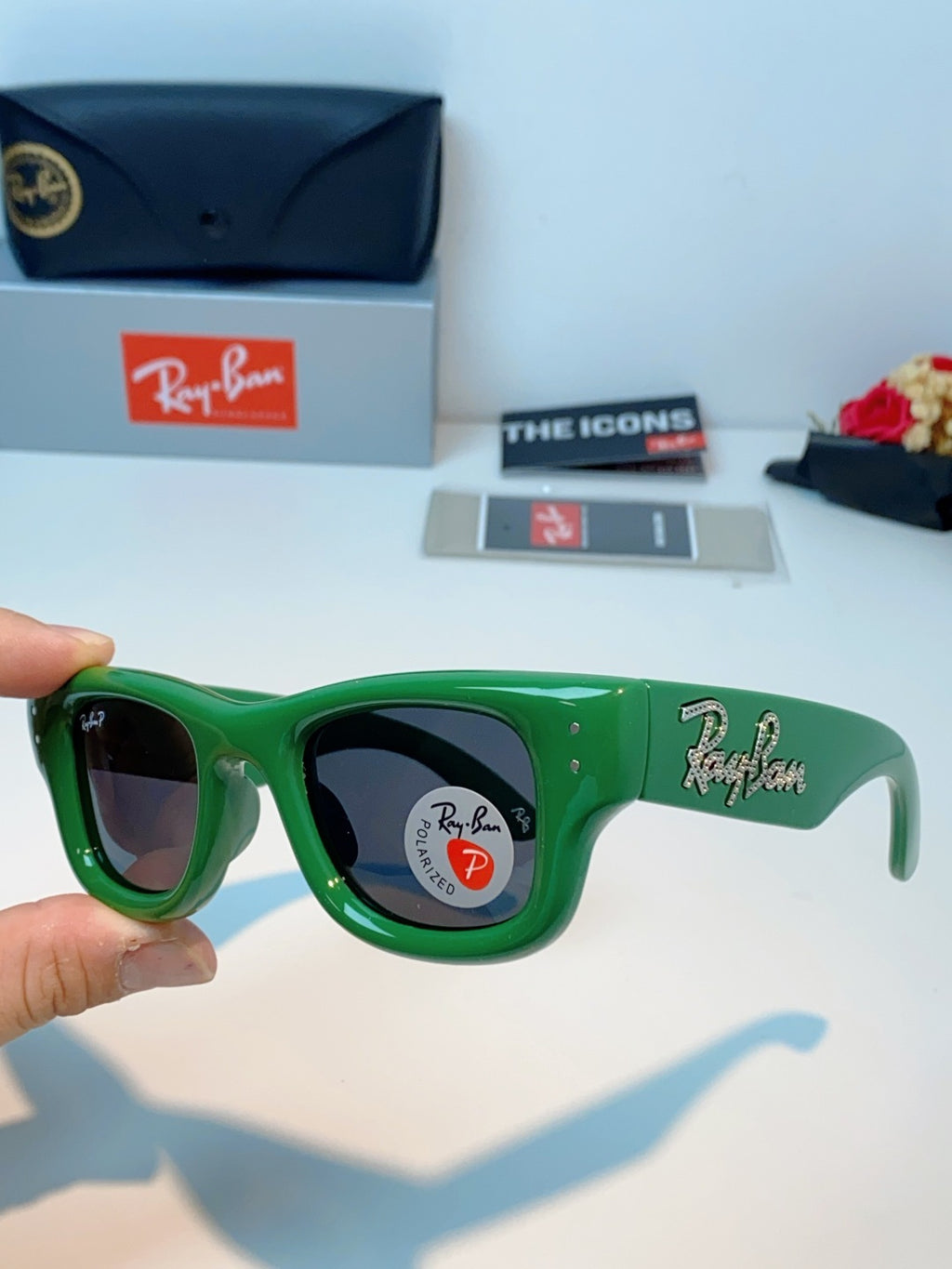 Ray-Ban Square Green Lens Sunglasses for Men & Women - detail image 6
