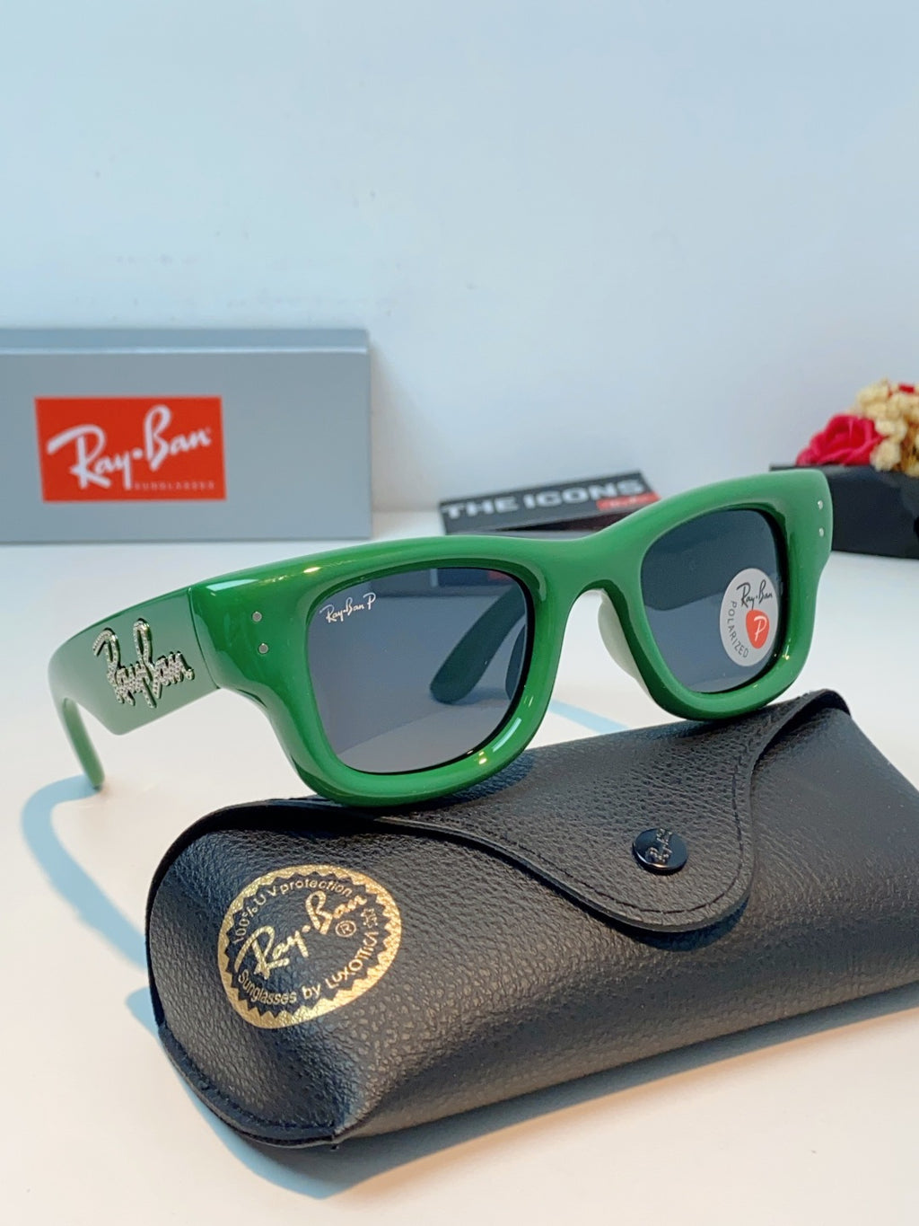 Ray-Ban Square Green Lens Sunglasses for Men & Women - detail image 10