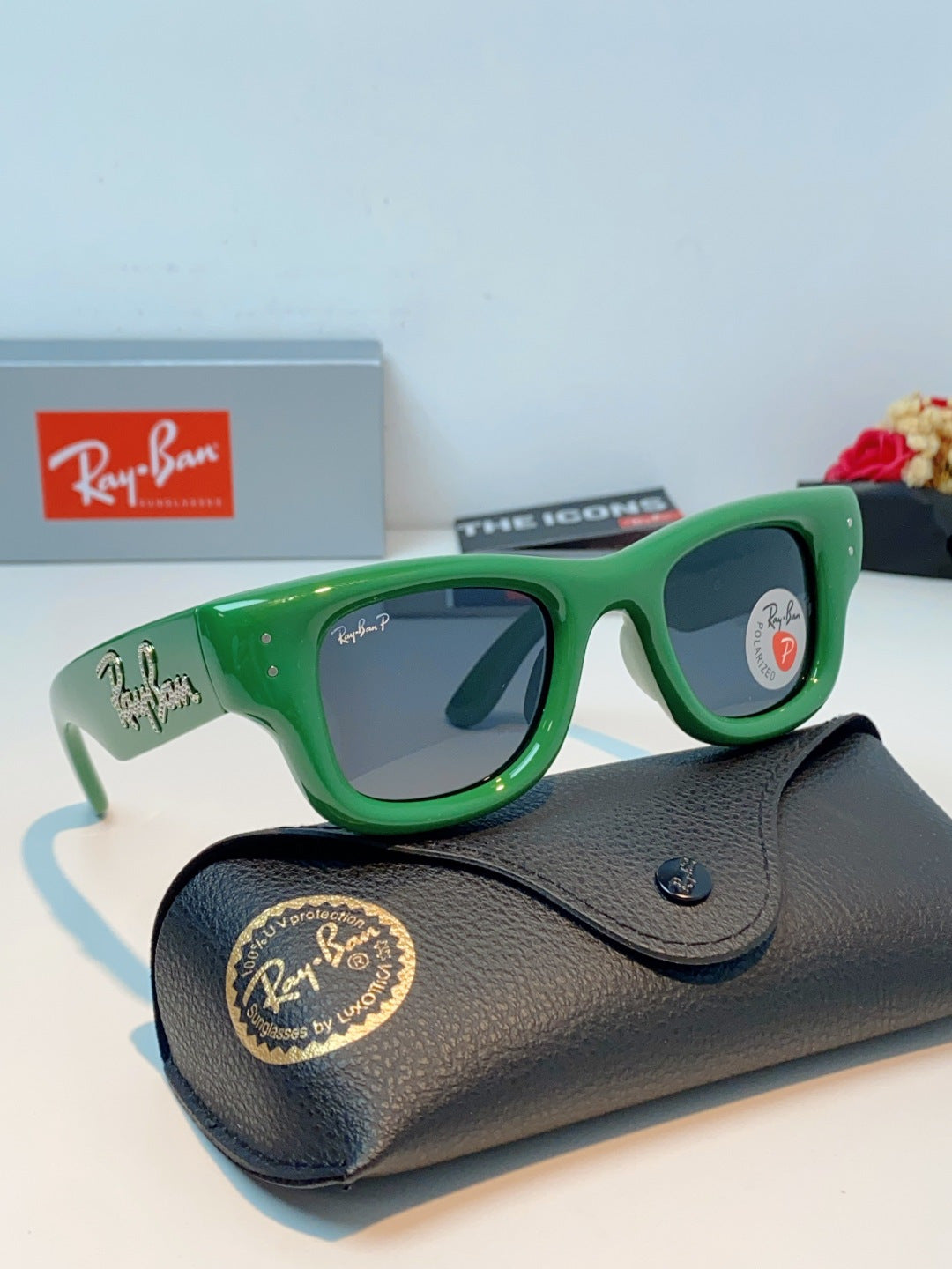 Ray-Ban Square Green Lens Sunglasses for Men & Women - detail image 10