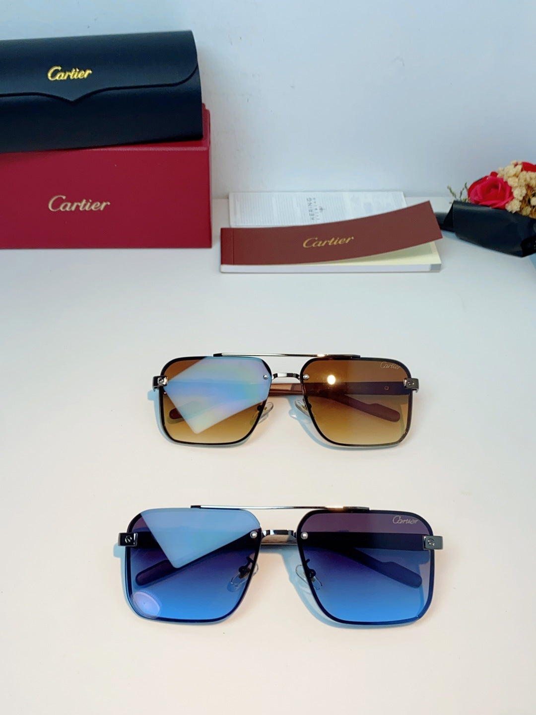 Cartier Metal Aviator Blue Lens Sunglasses for Men - detail image 13
