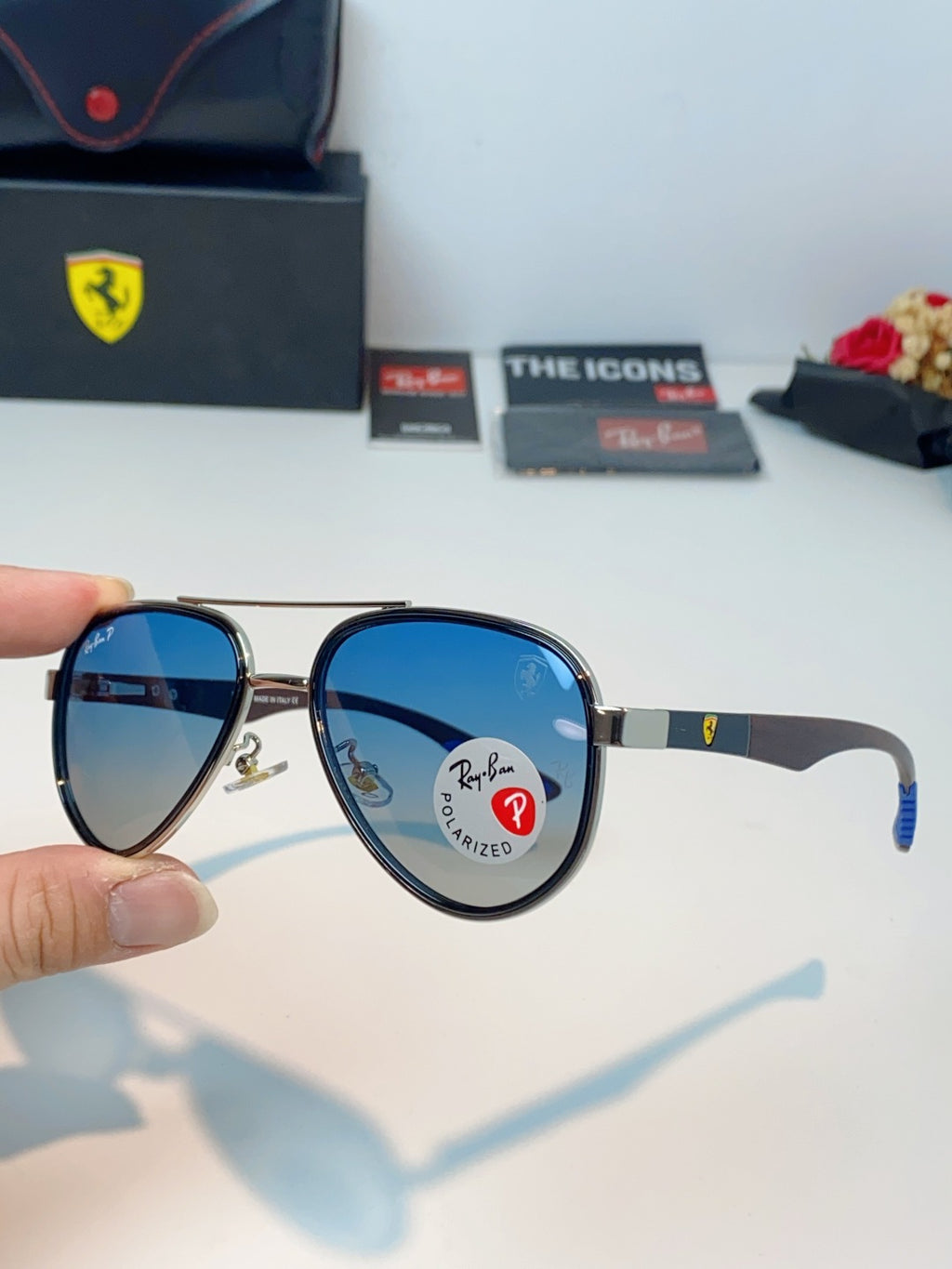 Ray-Ban RB5602 Polarized Metal Aviator Blue Lens Sunglasses for Men & Women - detail image 6