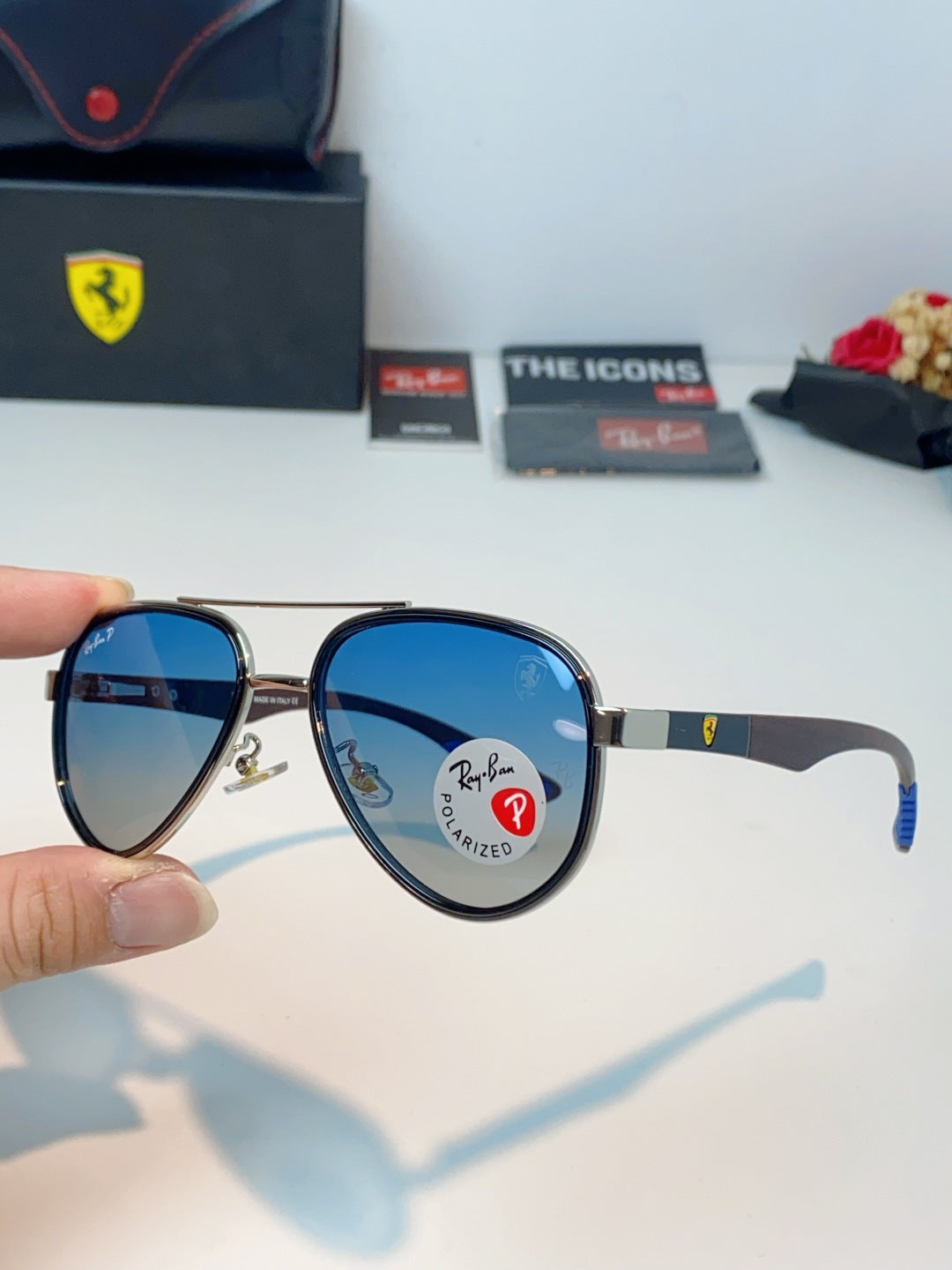 Ray-Ban RB5602 Polarized Metal Aviator Blue Lens Sunglasses for Men & Women - detail image 6
