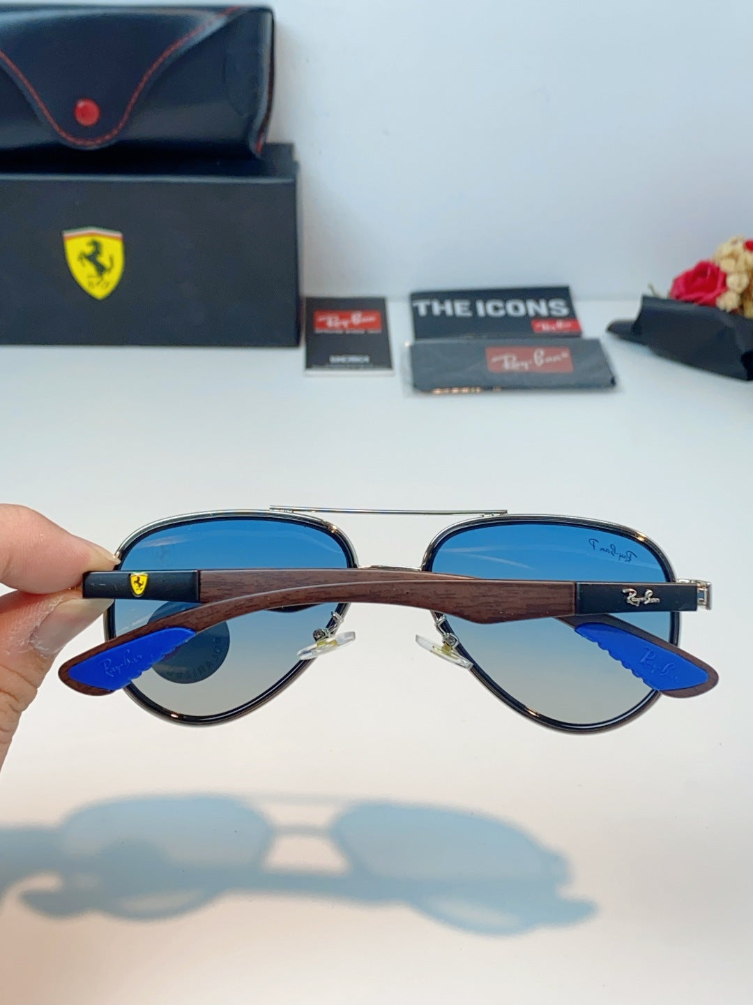 Ray-Ban RB5602 Polarized Metal Aviator Blue Lens Sunglasses for Men & Women - detail image 5