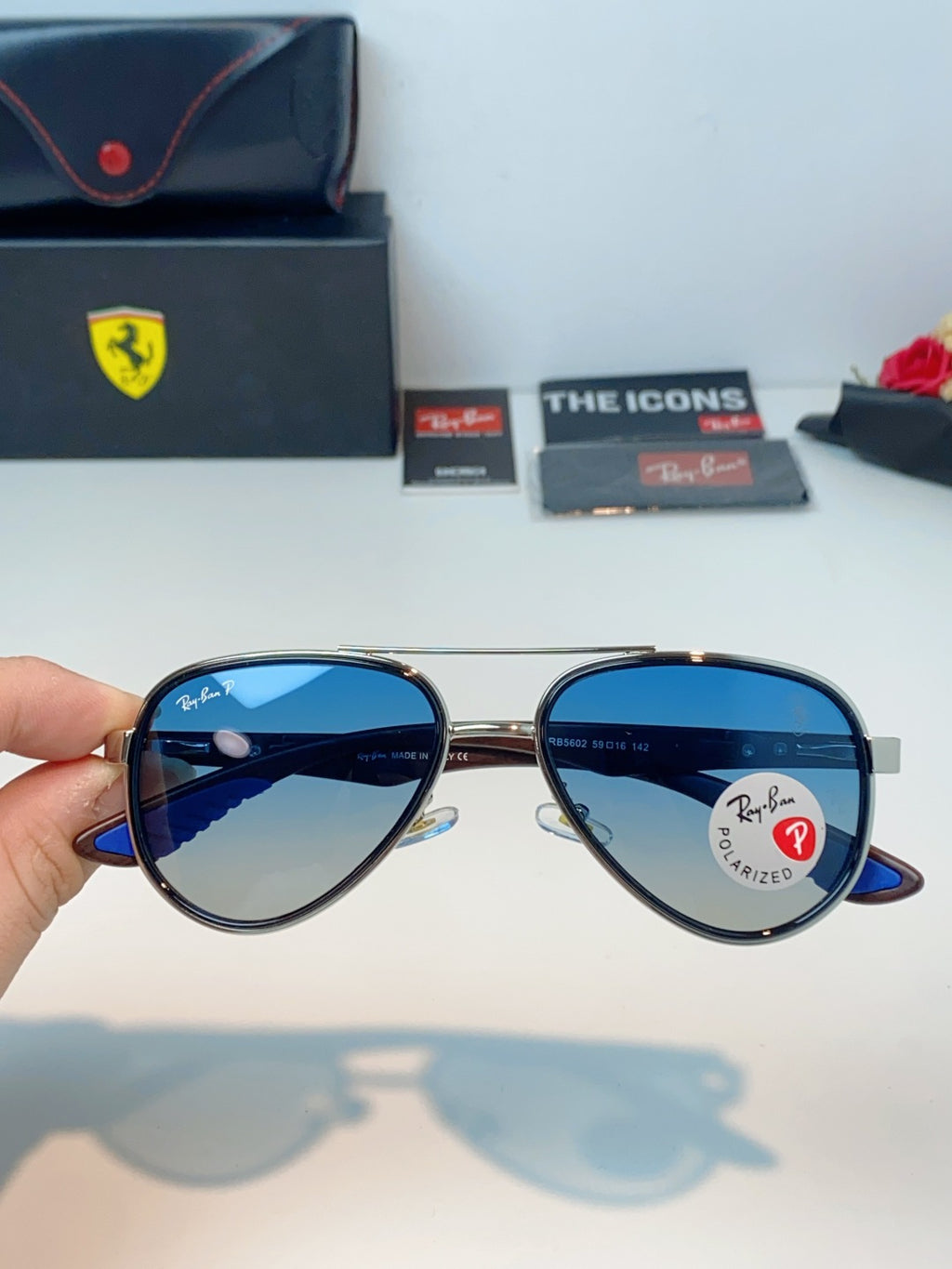 Ray-Ban RB5602 Polarized Metal Aviator Blue Lens Sunglasses for Men & Women - detail image 4