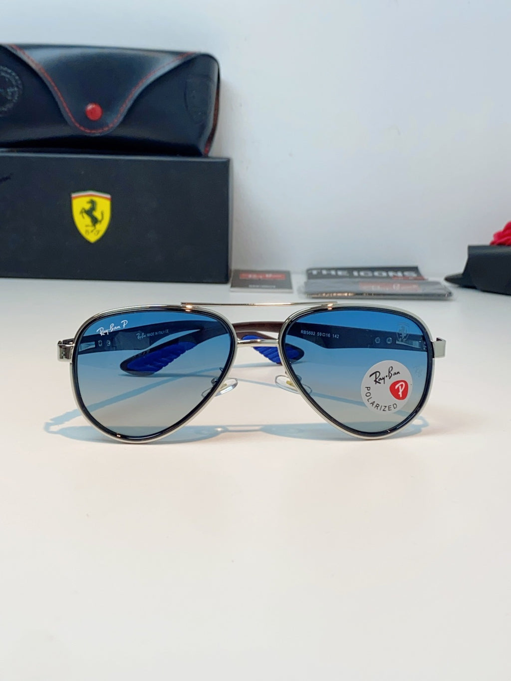 Ray-Ban RB5602 Polarized Metal Aviator Blue Lens Sunglasses for Men & Women - detail image 2