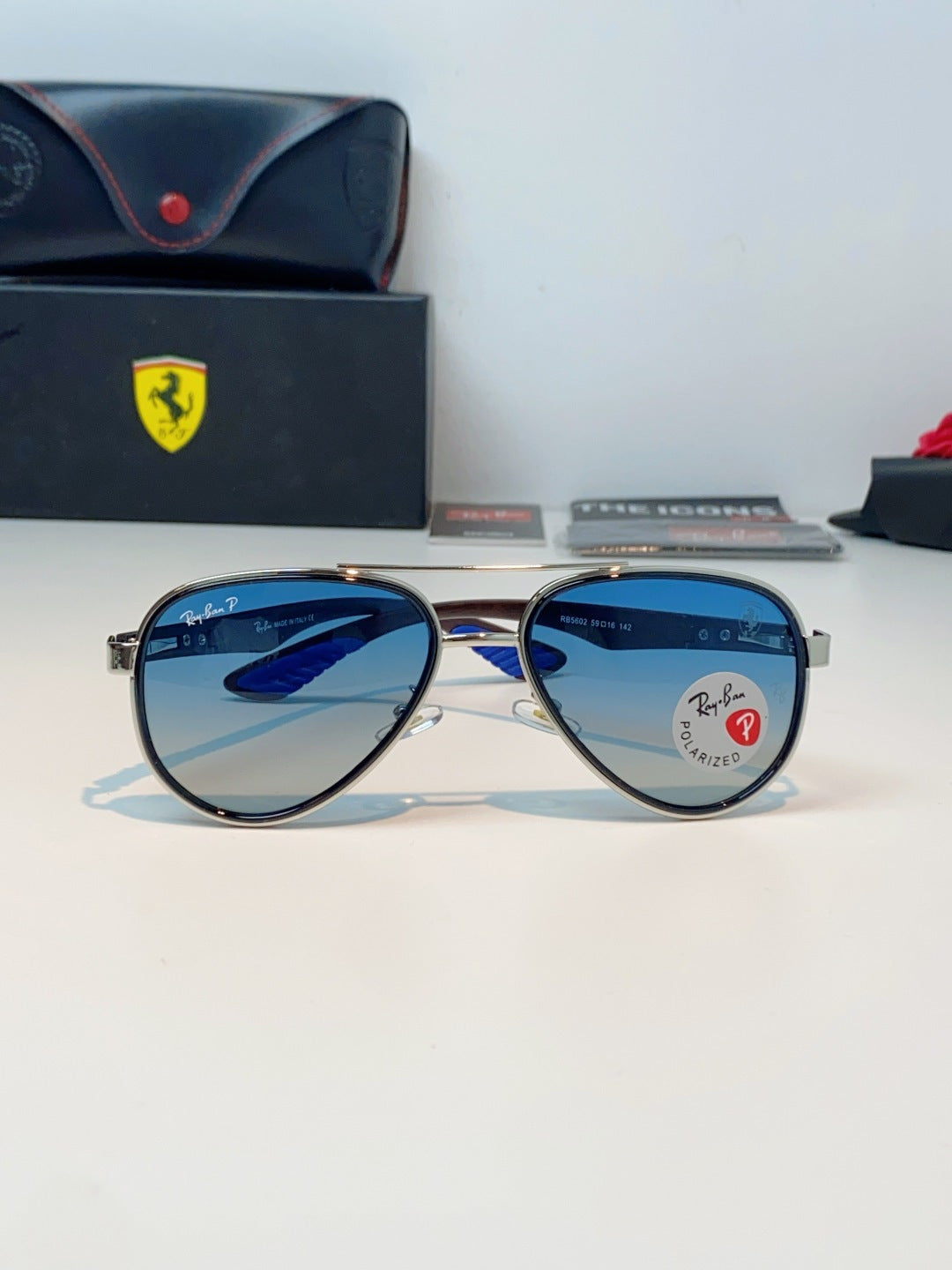 Ray-Ban RB5602 Polarized Metal Aviator Blue Lens Sunglasses for Men & Women - detail image 2