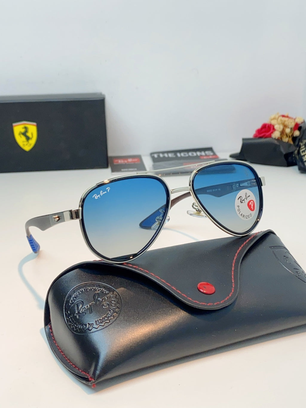 Ray-Ban RB5602 Polarized Metal Aviator Blue Lens Sunglasses for Men & Women - detail image 11