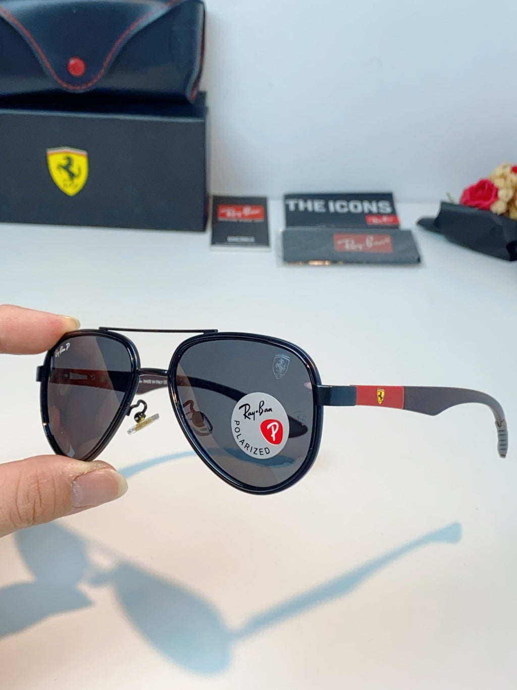 Ray-Ban RB5602 Polarized Metal Aviator Gray Lens Sunglasses for Men & Women - detail image 6