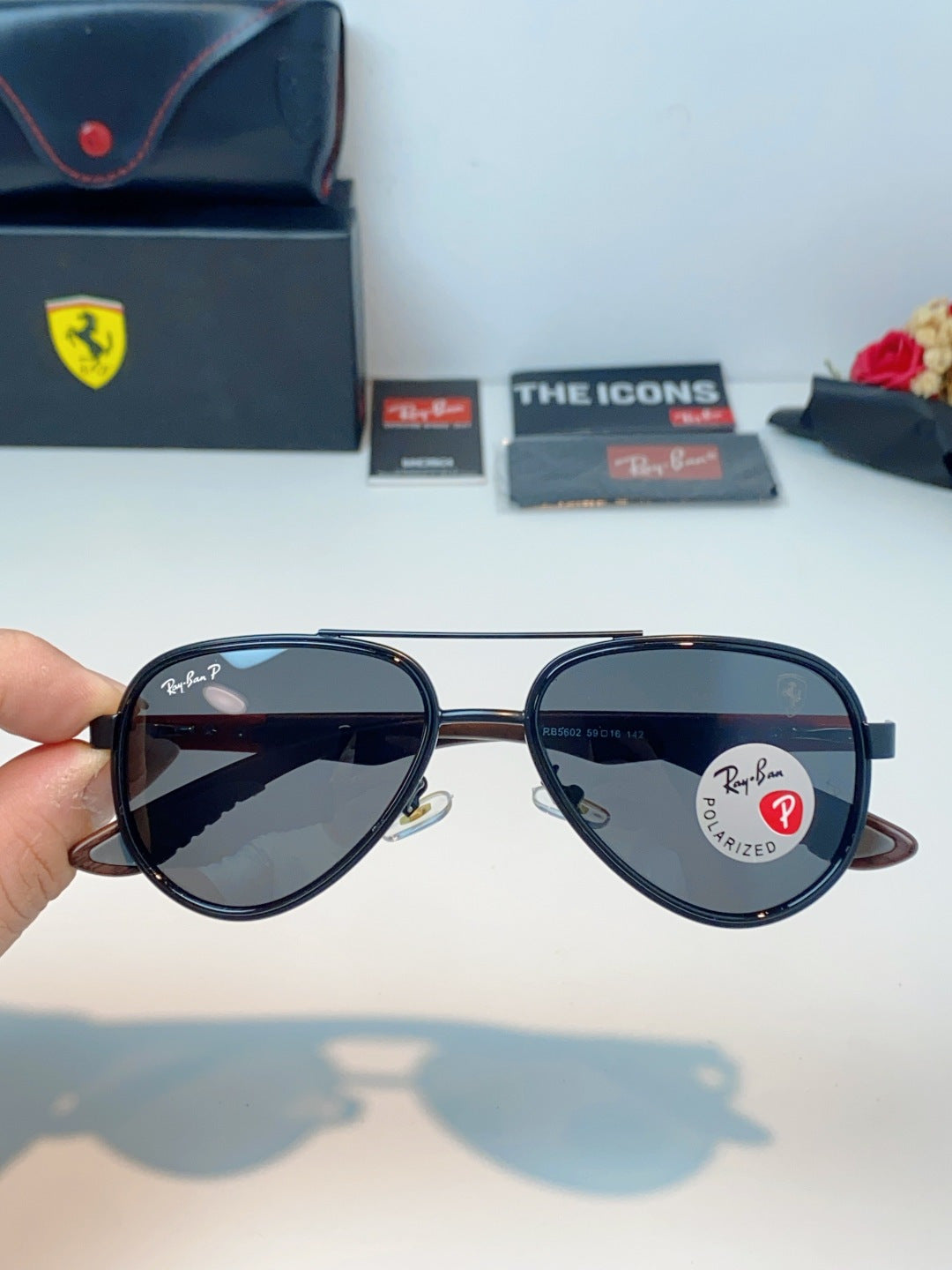 Ray-Ban RB5602 Polarized Metal Aviator Gray Lens Sunglasses for Men & Women - detail image 4