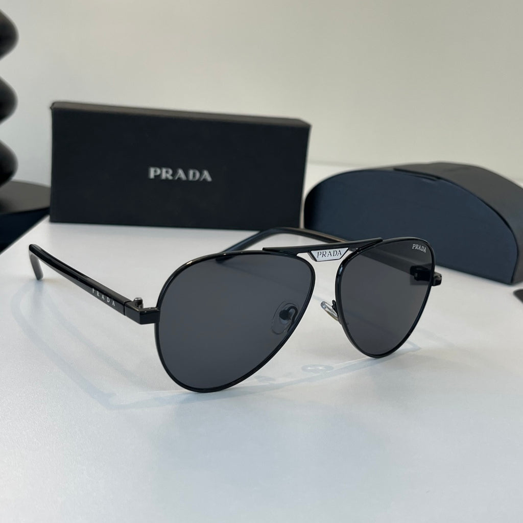 Prada Metal Aviator Black Lens Sunglasses for Men & Women - 382571
