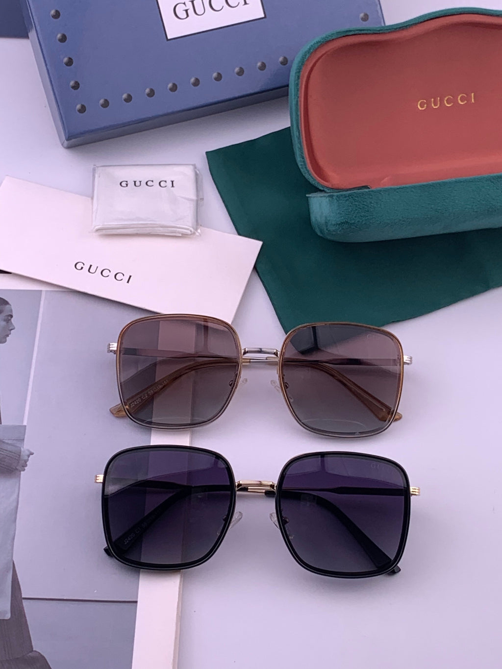 Gucci G0242 Polarized Square Gold Lens Sunglasses for Women - detail image 7