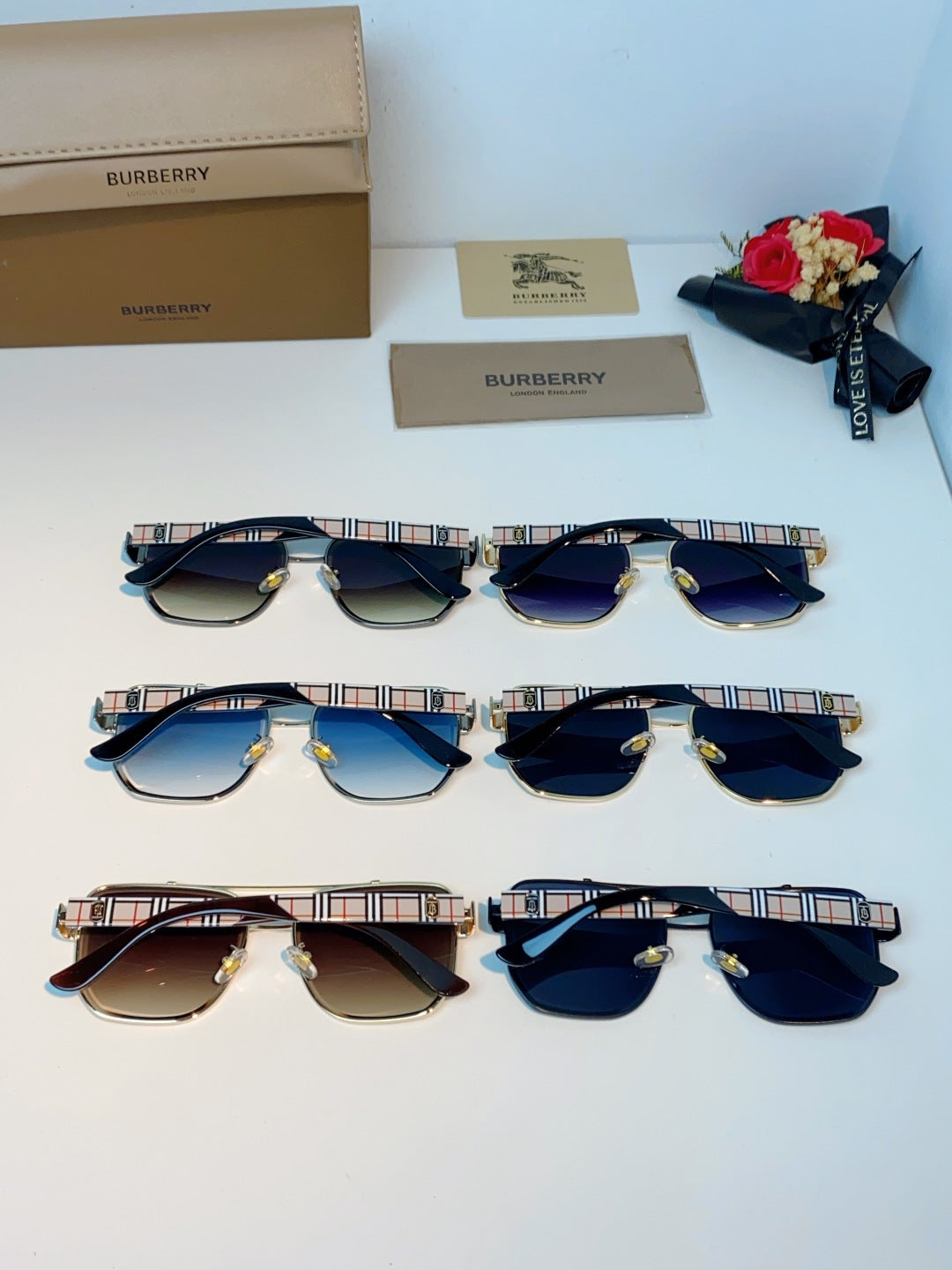 Burberry Metal Square Brown Lens Sunglasses for Men - detail image 10