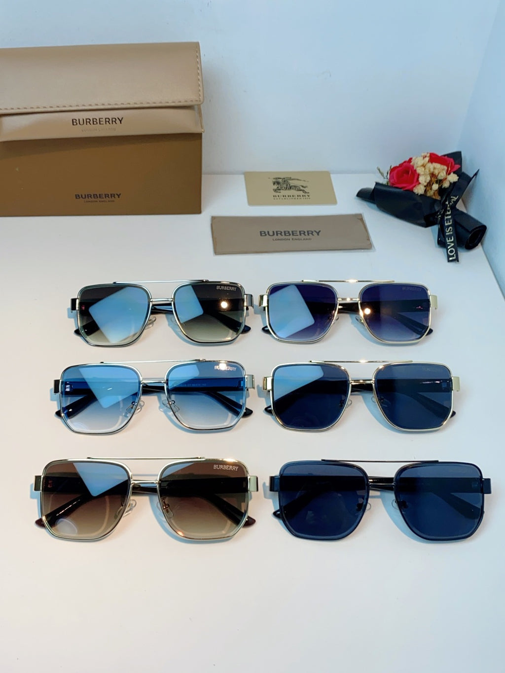 Burberry Metal Square Brown Lens Sunglasses for Men - detail image 11