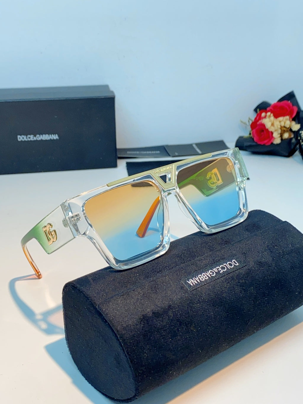Dolce & Gabbana Metal Square Gold Lens Sunglasses for Men & Women - detail image 11