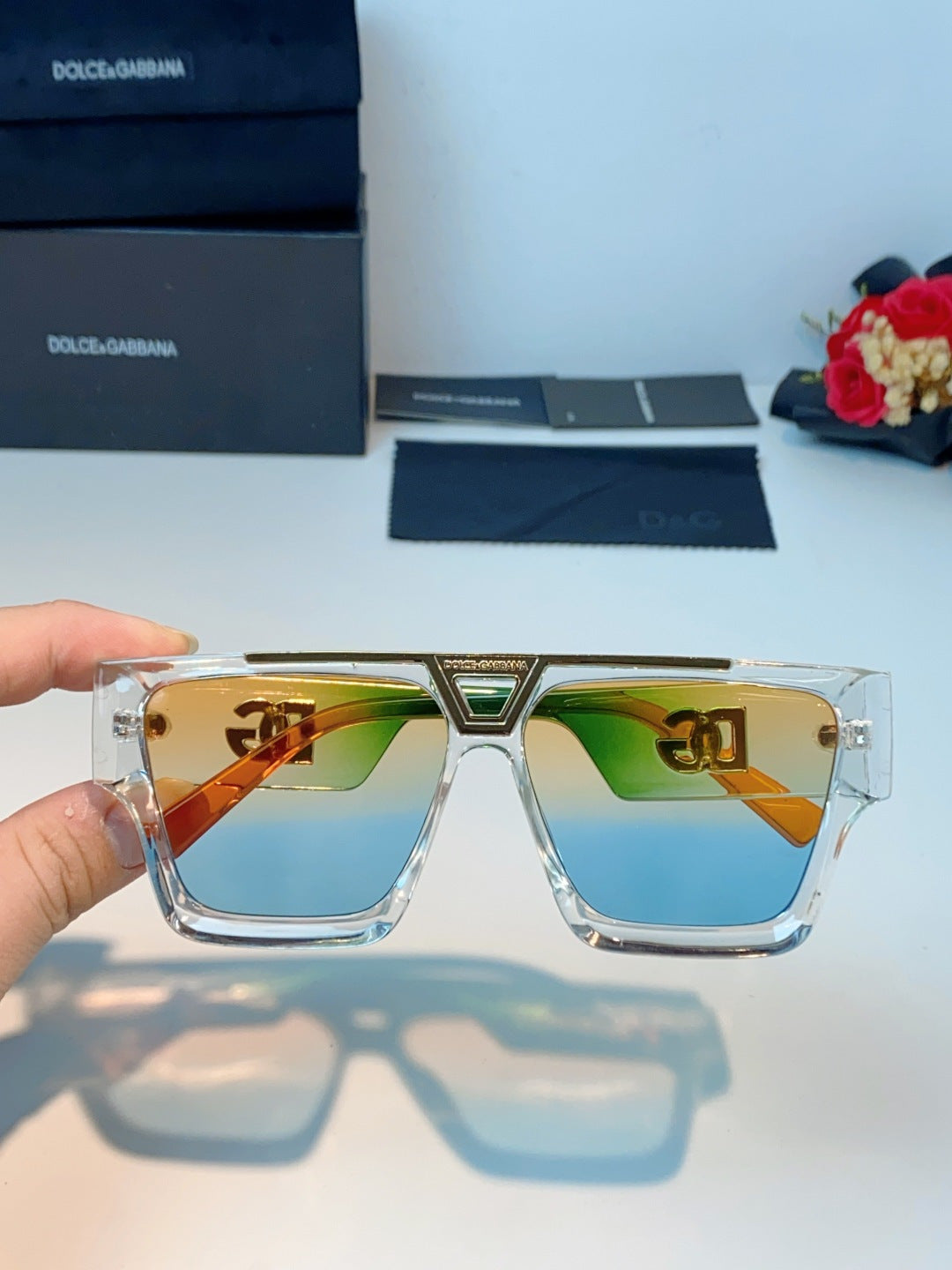 Dolce & Gabbana Metal Square Gold Lens Sunglasses for Men & Women - detail image 4