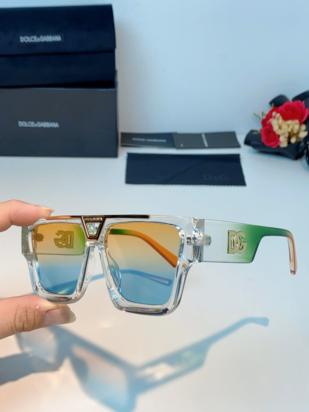 Dolce & Gabbana Metal Square Gold Lens Sunglasses for Men & Women - detail image 6
