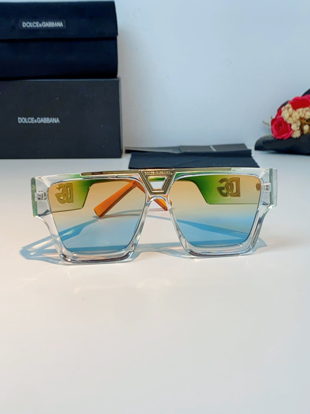Dolce & Gabbana Metal Square Gold Lens Sunglasses for Men & Women - detail image 2