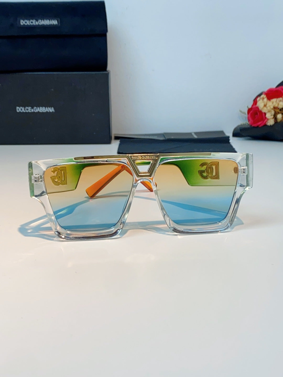 Dolce & Gabbana Metal Square Gold Lens Sunglasses for Men & Women - detail image 2