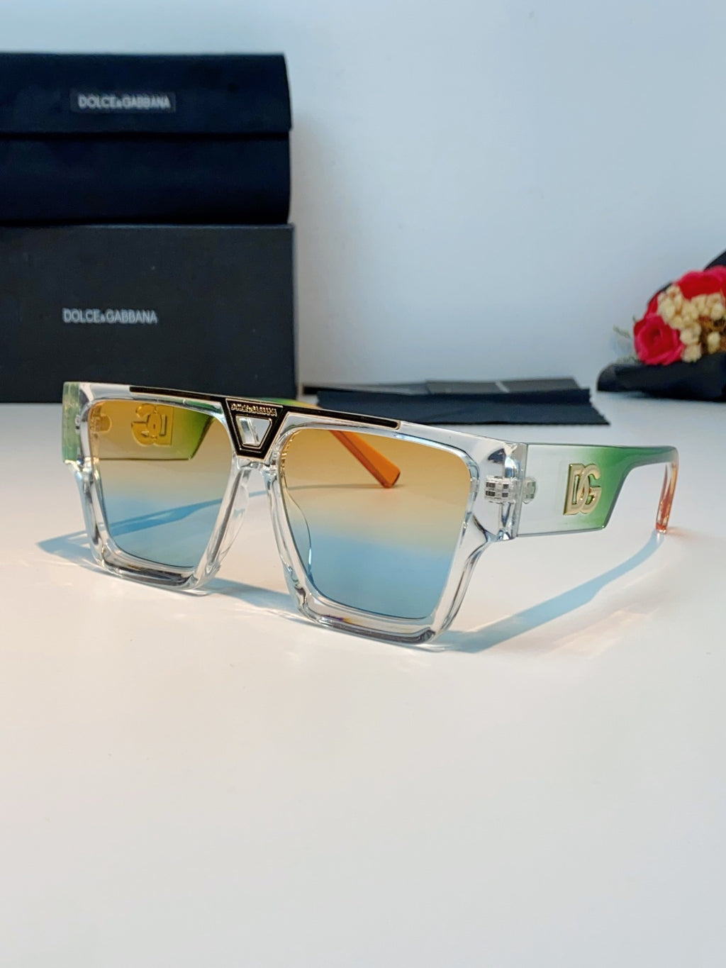 Dolce & Gabbana Metal Square Gold Lens Sunglasses for Men & Women