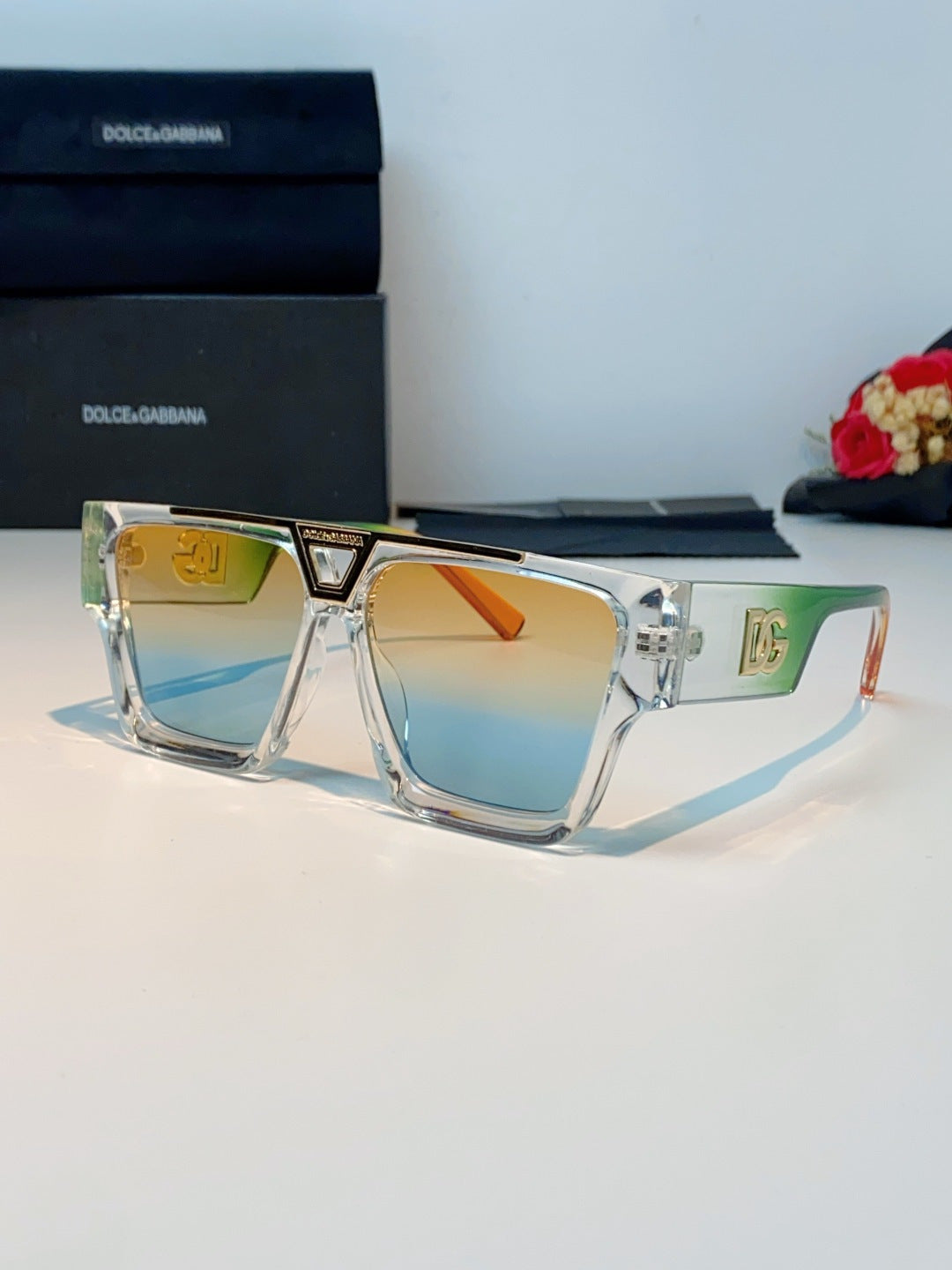 Dolce & Gabbana Metal Square Gold Lens Sunglasses for Men & Women