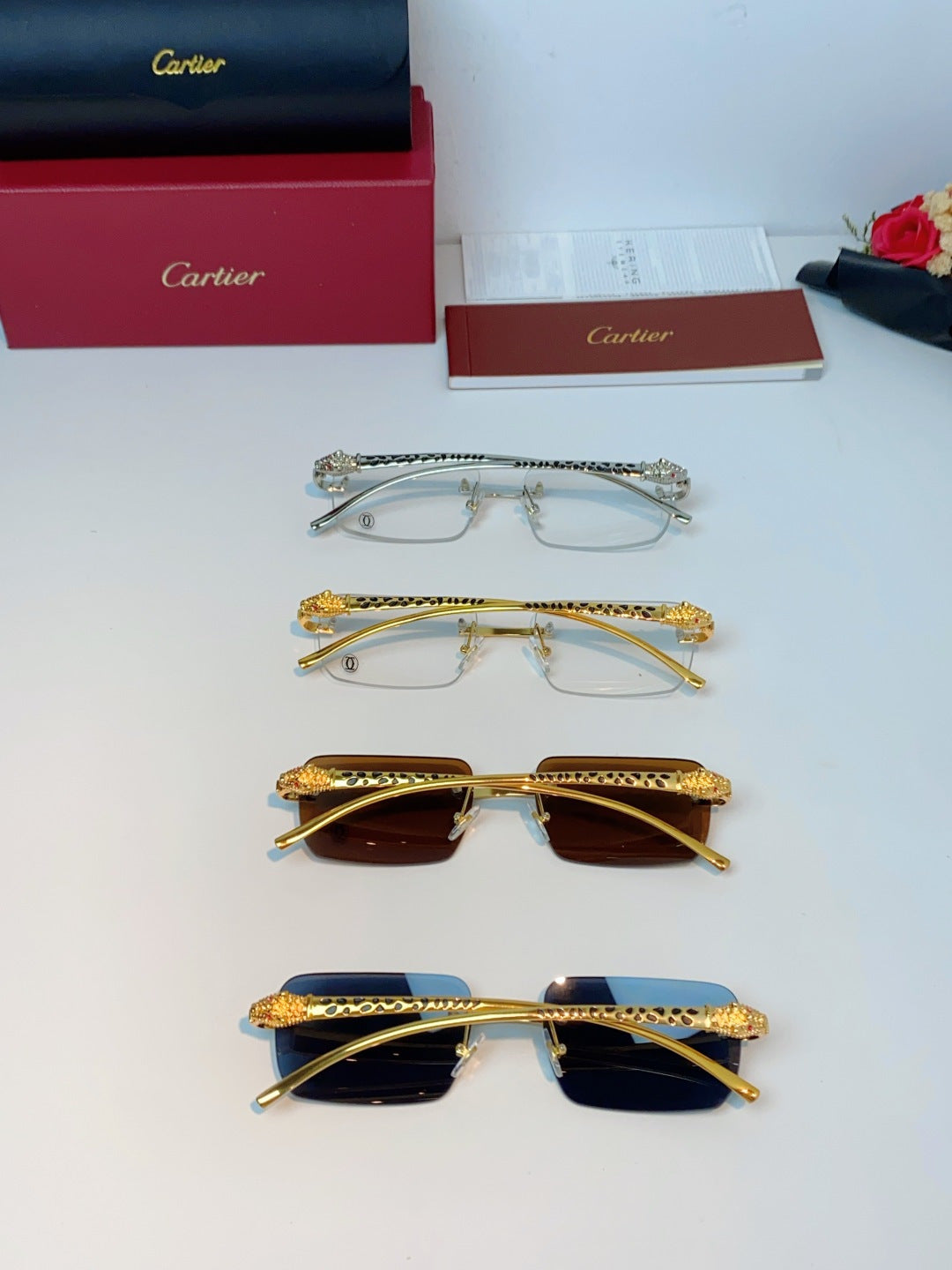 Cartier Lightweight Rimless Blue Lens Sunglasses for Men - detail image 12