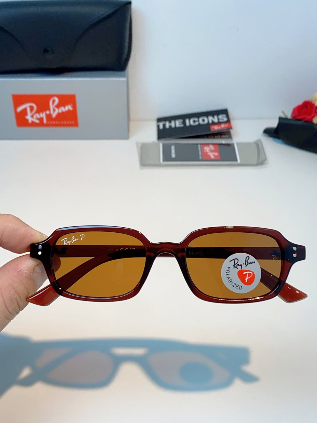 Ray-Ban RB4455 Polarized Square Brown Lens Sunglasses for Men & Women - detail image 4