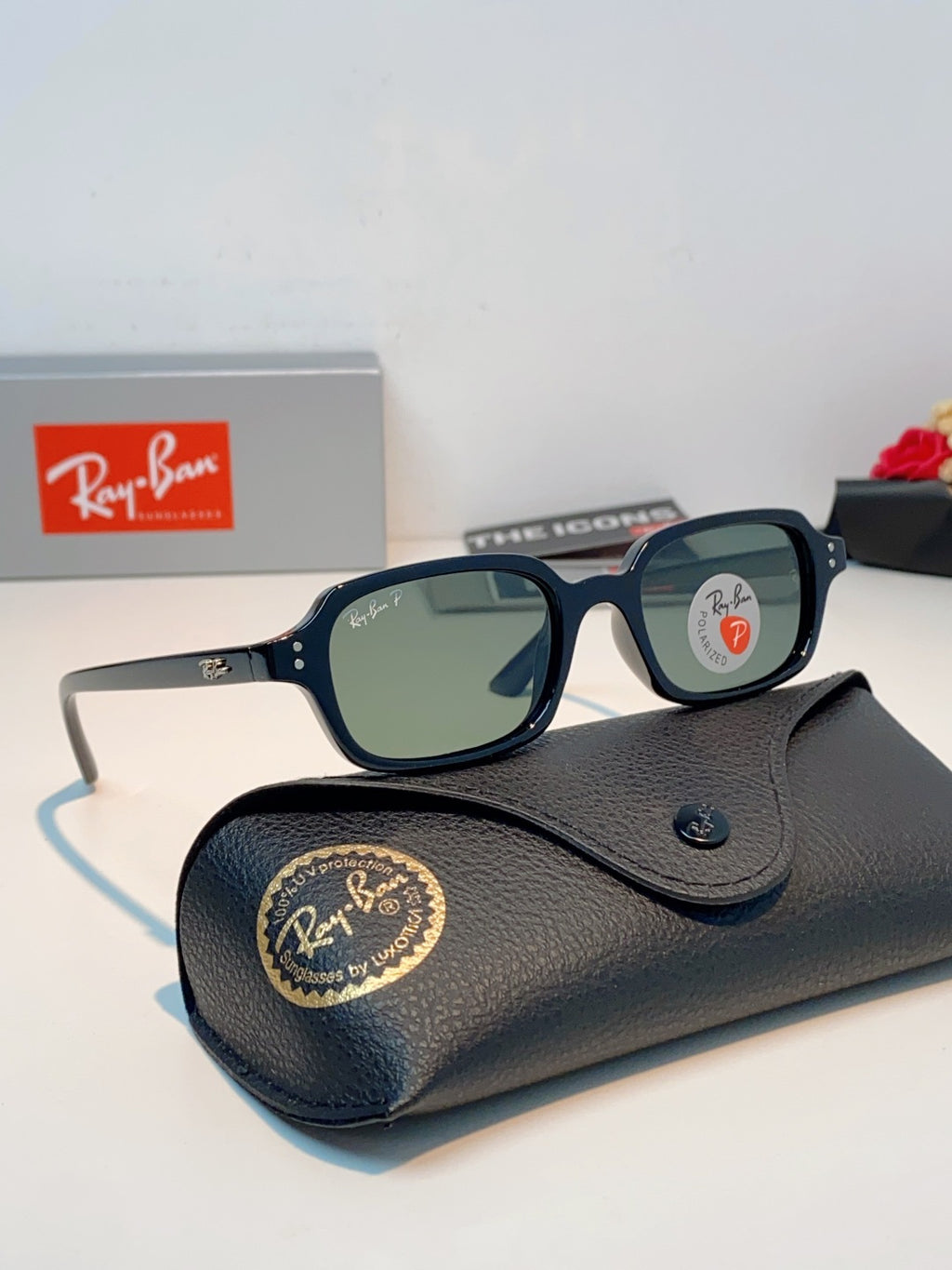 Ray-Ban RB4455 Polarized Square Silver Lens Sunglasses for Men & Women - detail image 10
